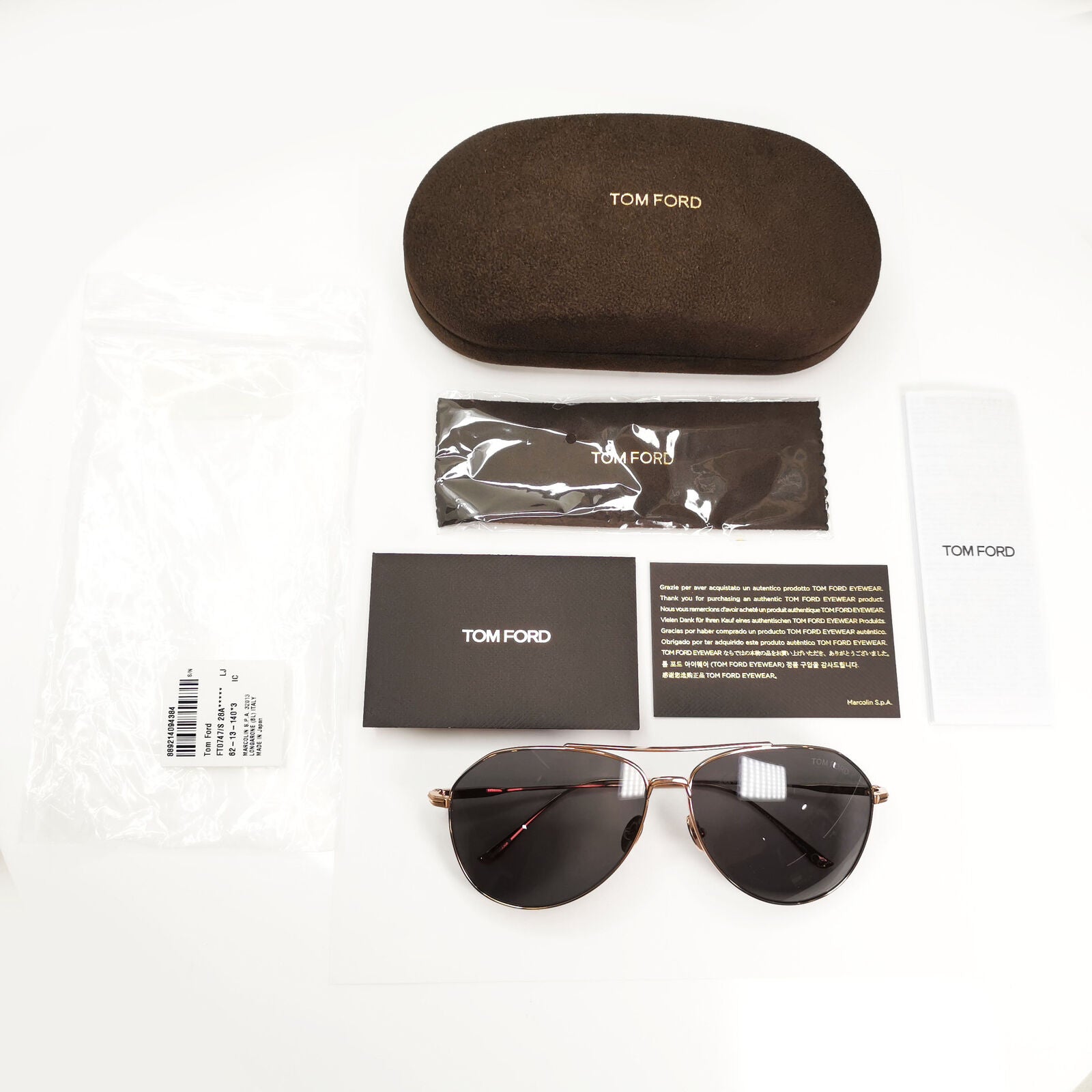 Tom Ford Titanium Japan Sunglasses Gold Grey Pilot Metal Cyrus TF 747 28A FT0747