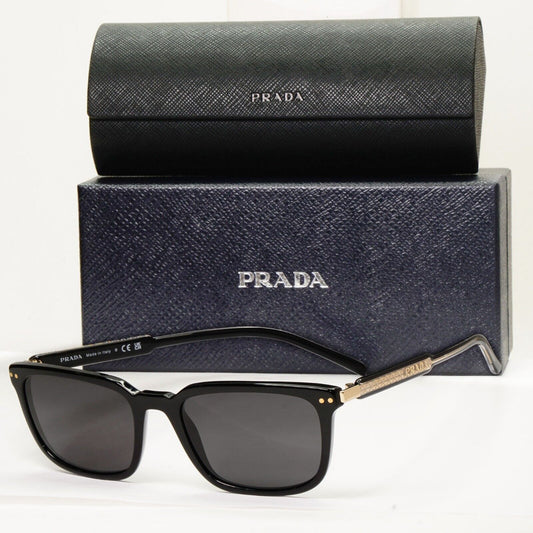 Prada Sunglasses Black Gold Square Glossy Fashion PR13YV VPR 13Y AAV-1O1 53mm