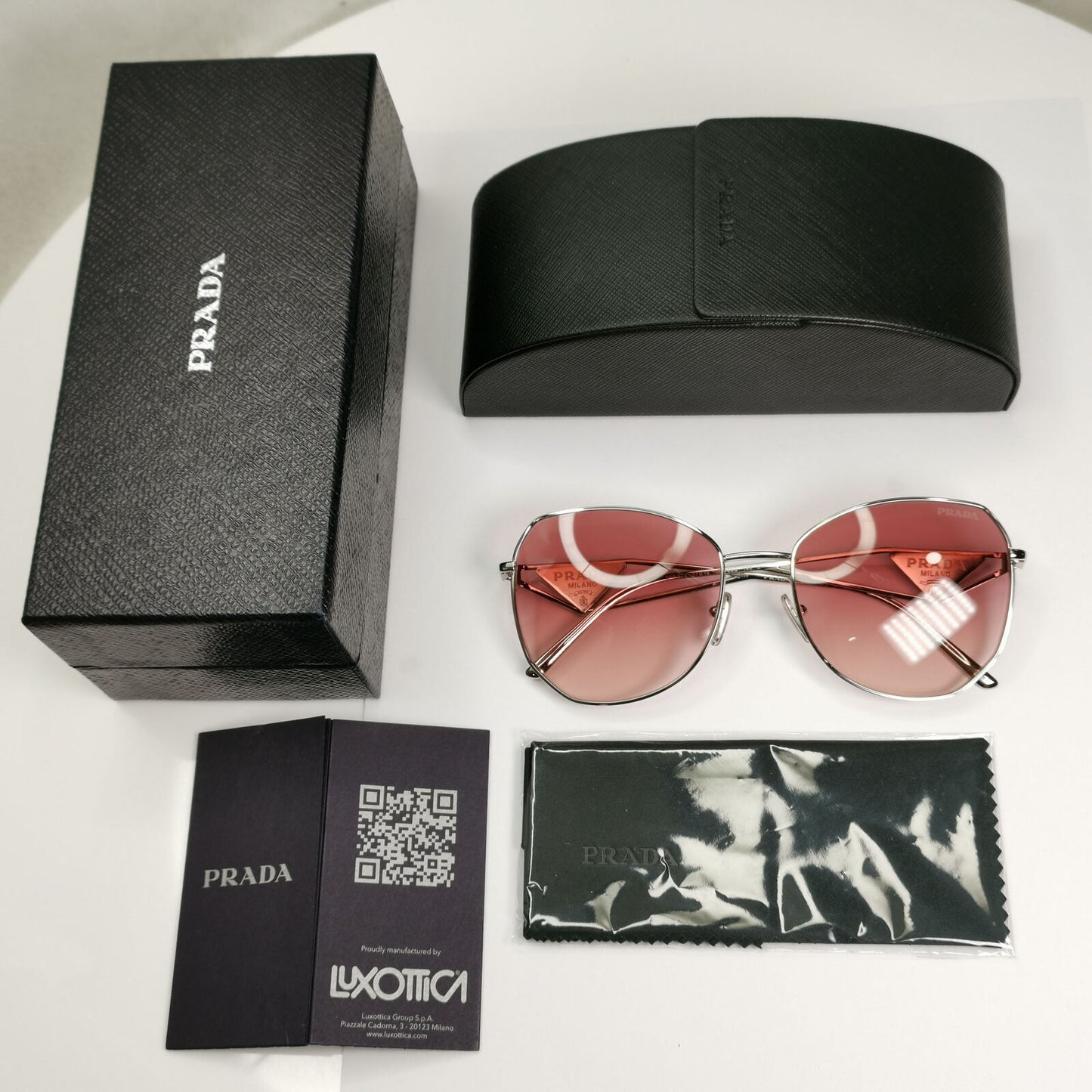 Prada Triangle Logo Sunglasses Silver Pale Red PR57YS SPR 57Y 1BC-09Q 290323