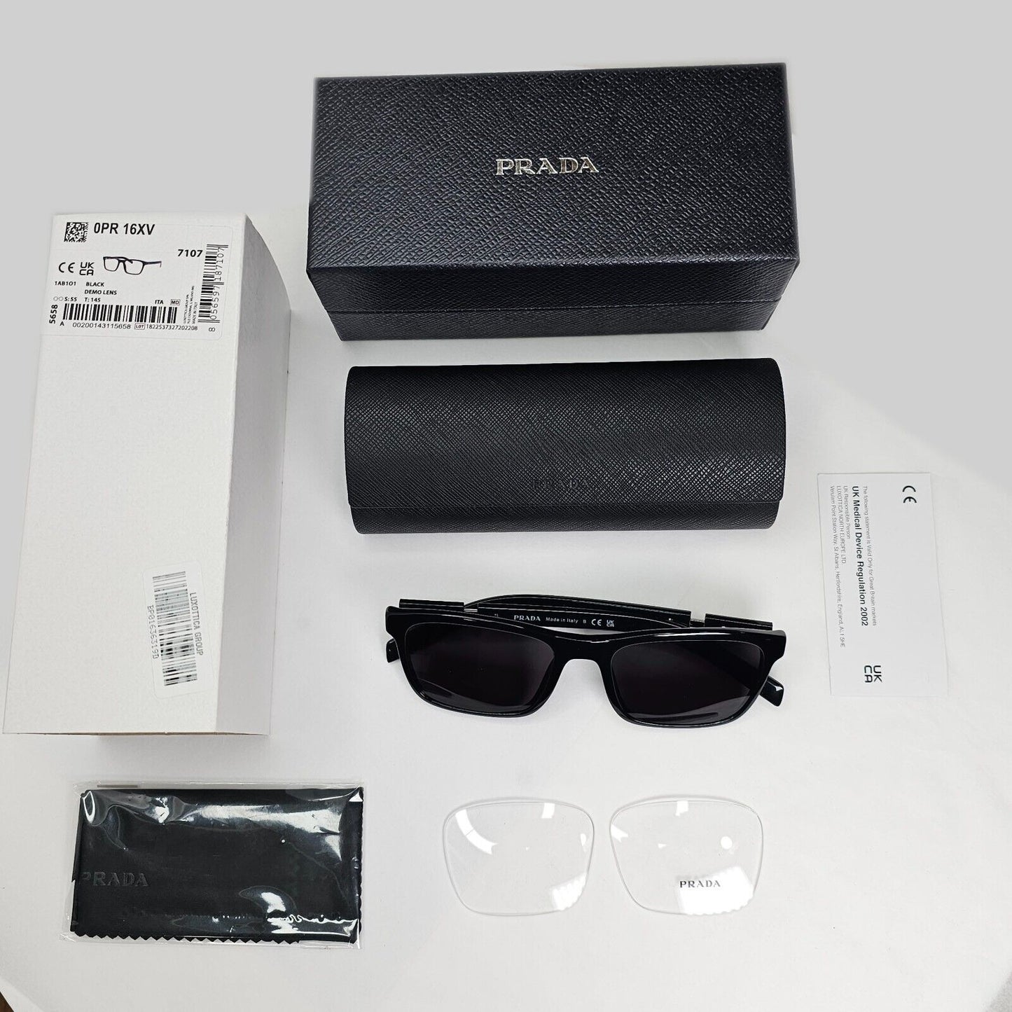 Prada Sunglasses Black Square Glossy Fashion PR16XV VPR 16X 1AB-1O1 55mm