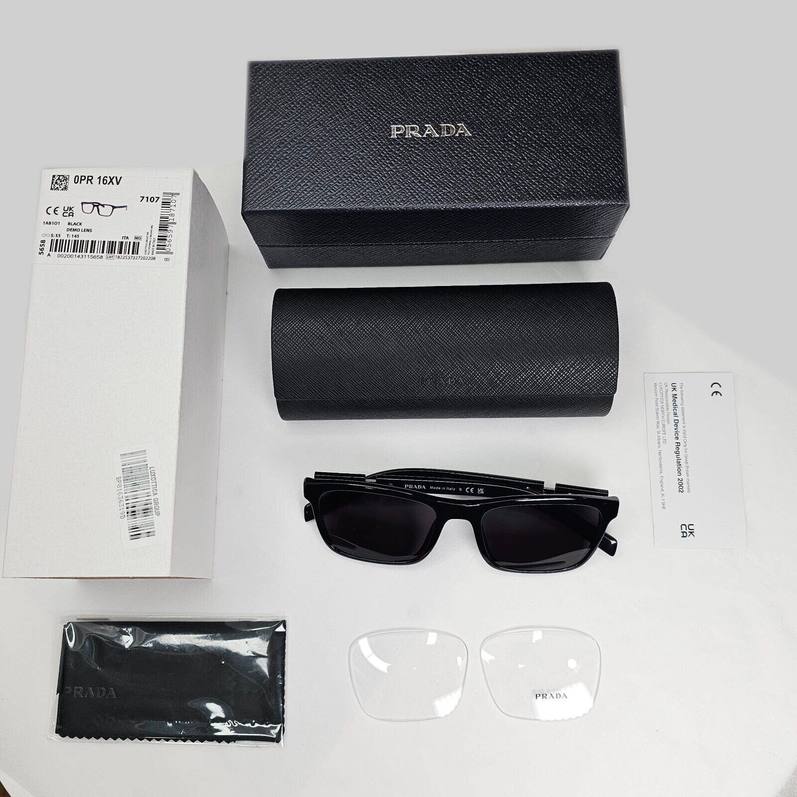 Prada Sunglasses Black Square Glossy Fashion PR16XV VPR 16X 1AB-1O1 55mm