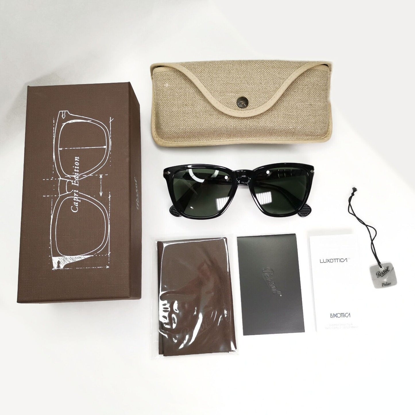 Persol Sunglasses 2012 Capri Polarized Black Grey Green Square 3024-S 95/58 55mm