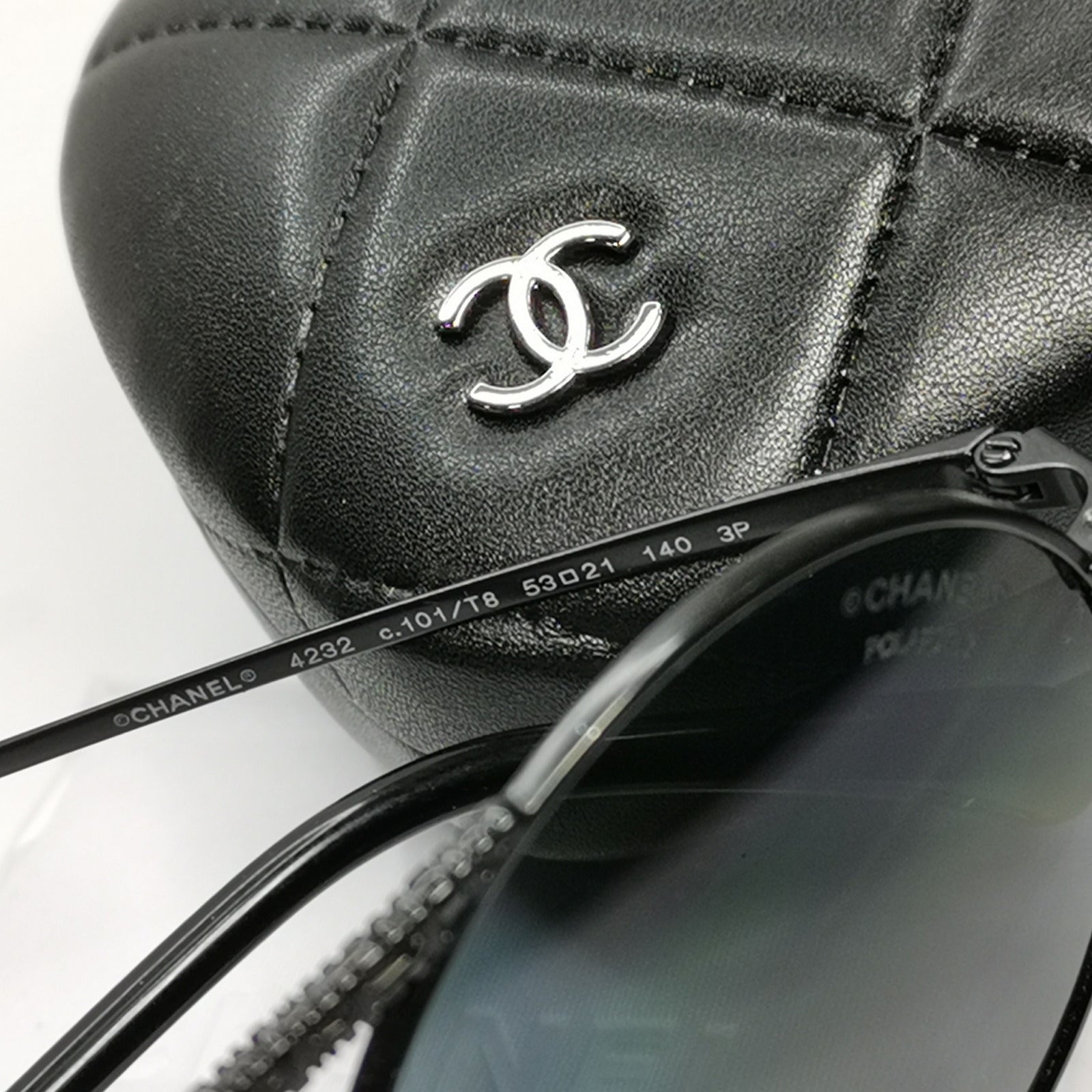 Chanel Black Polarized Sunglasses Round Metal Pilot Luxury 4232 c.101/T8 130523