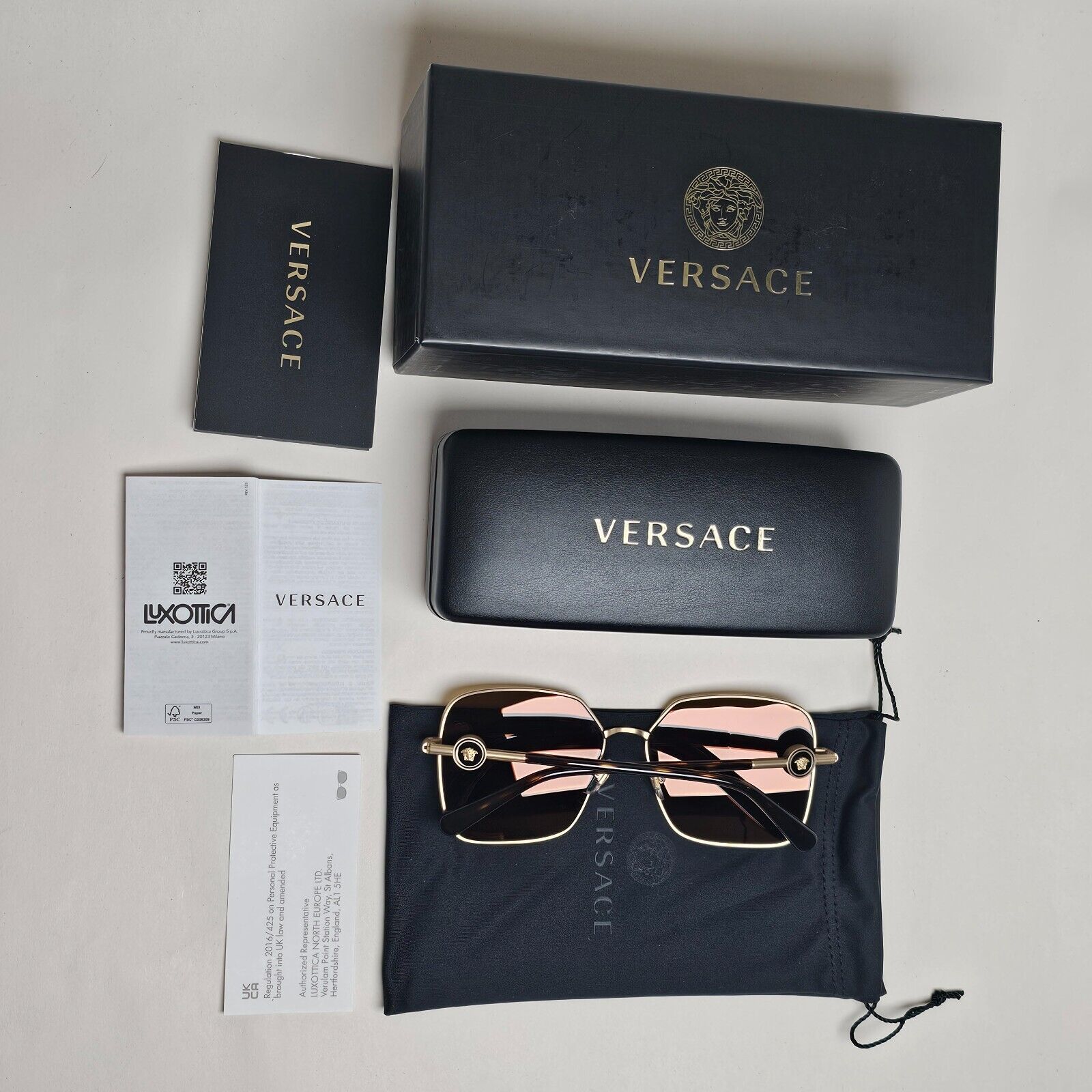 Versace Sunglasses Gold Mirror Brown Square Medusa MOD VE 2227 1410/5A 59mm