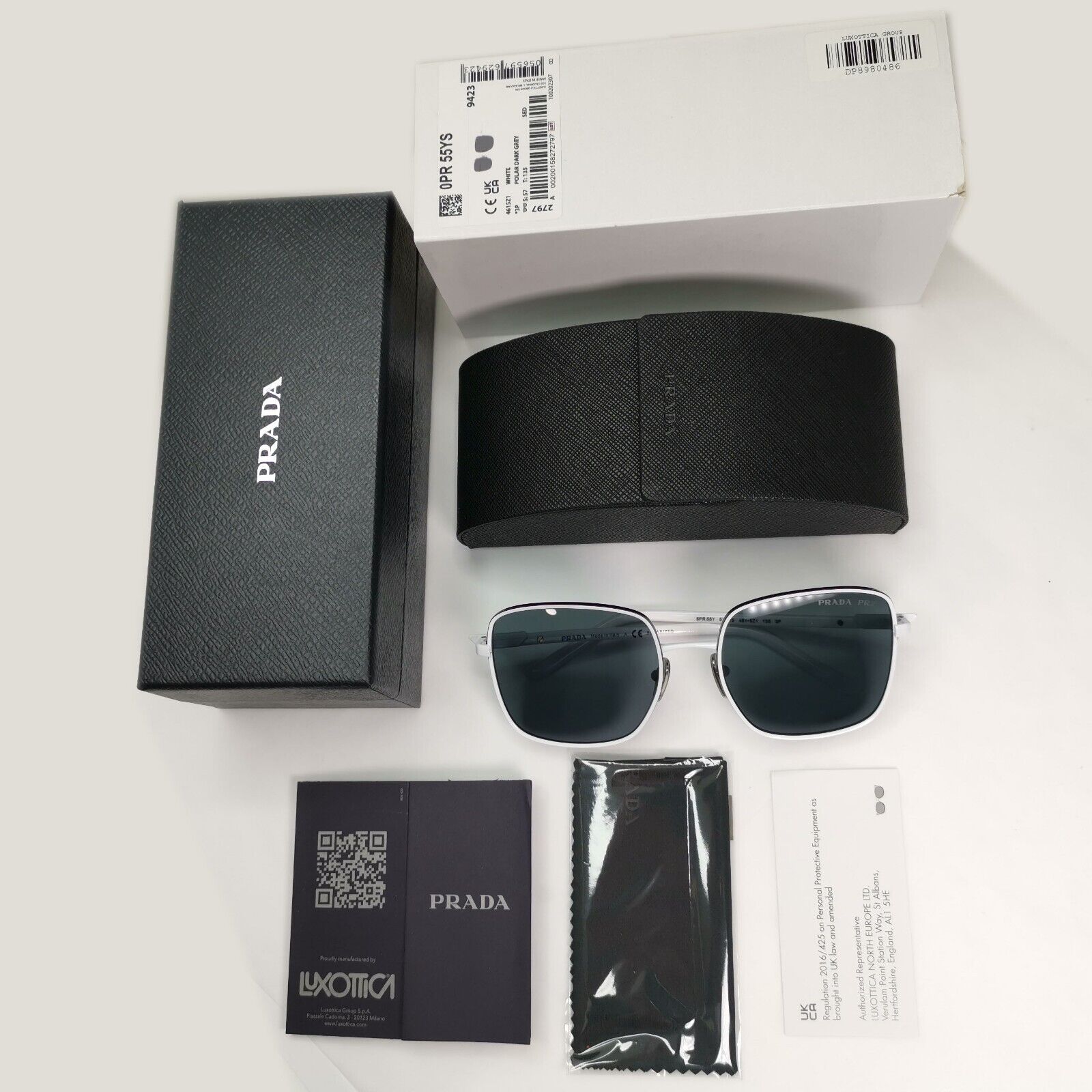Prada Sunglasses Polarized White Black Grey Oversized PR55YS SPR 55Y 461-5Z1