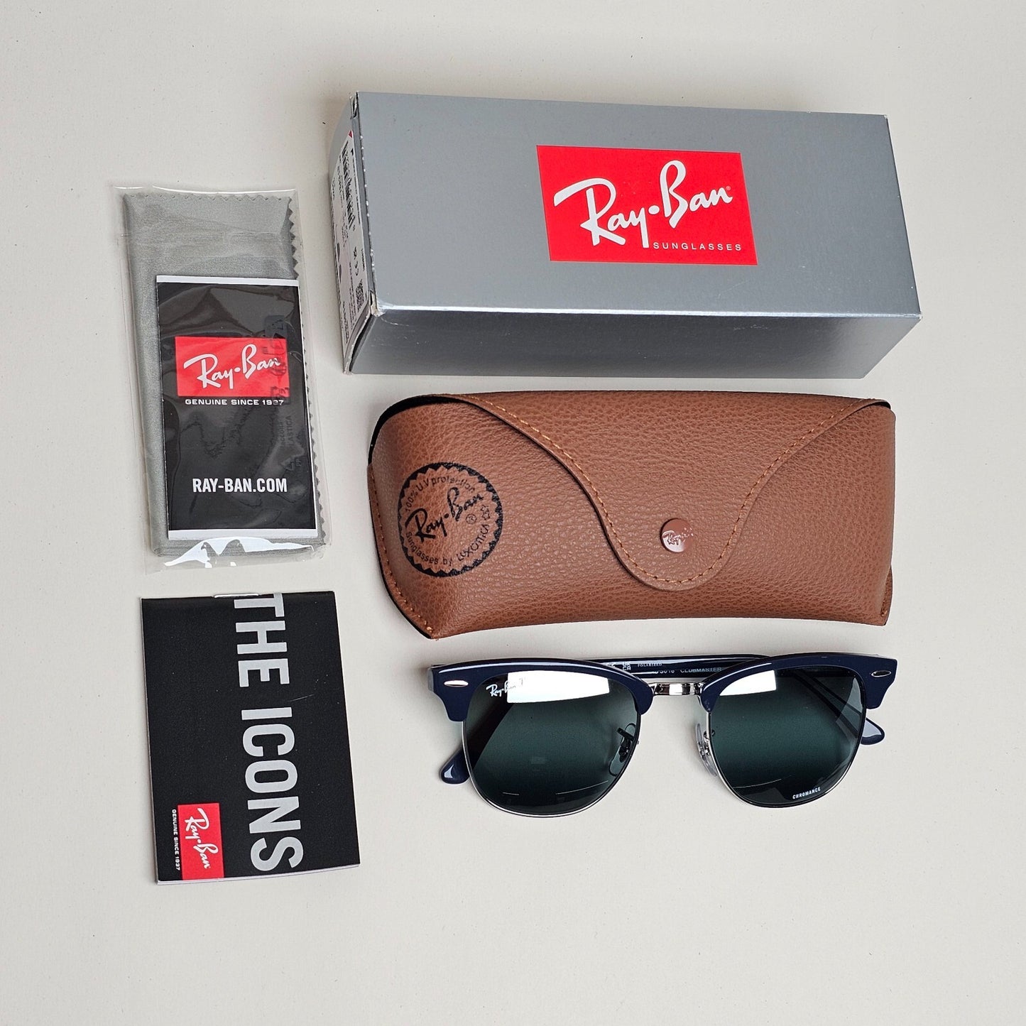 Ray-Ban Sunglasses Clubmaster Polarised Blue Chromance Mirror RB 3016 1366/G6