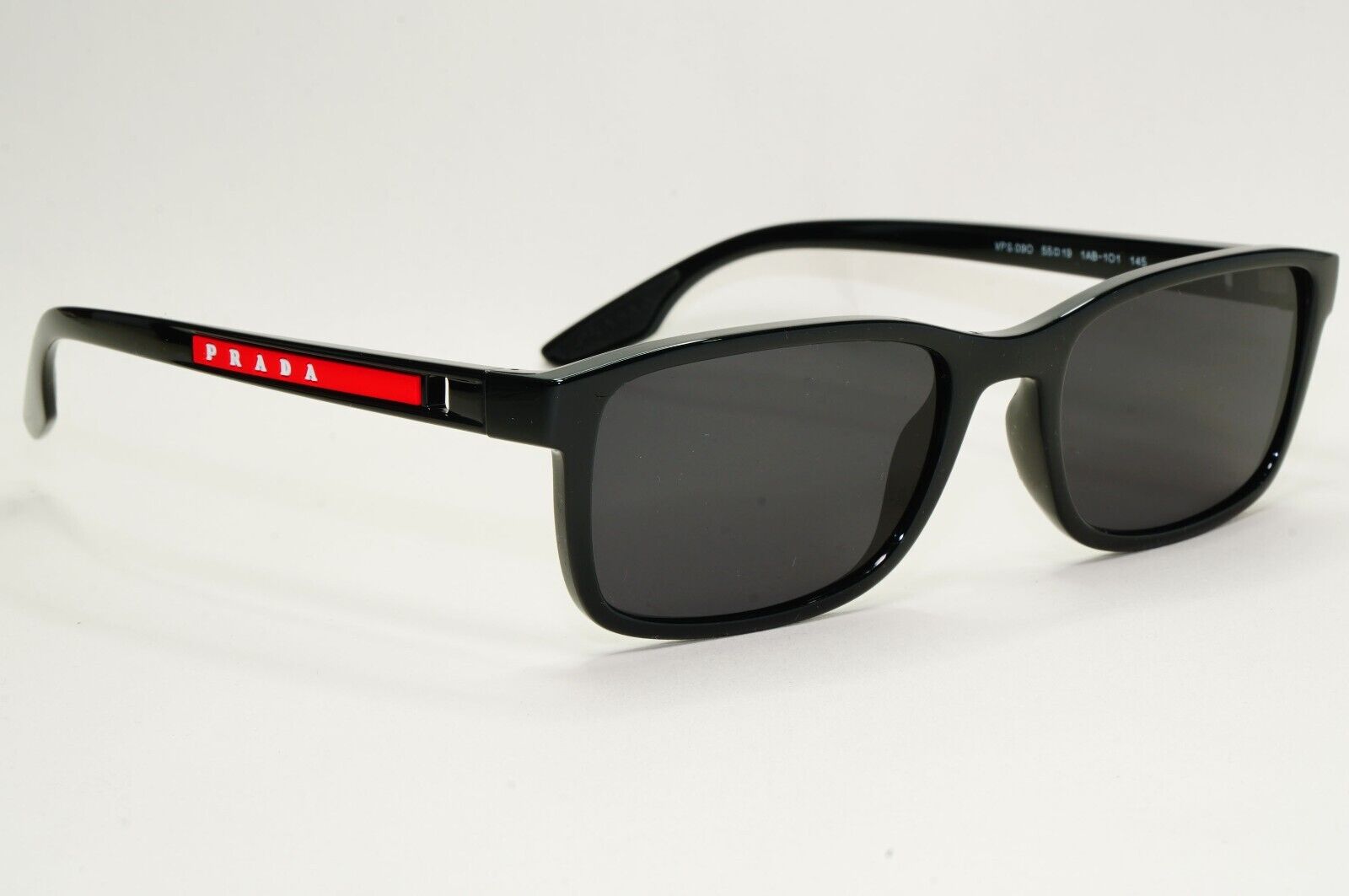 Prada Sunglasses Black Glossy Square Red Linea Rossa PS09OV VPS 09O 1AB-1O1 55mm