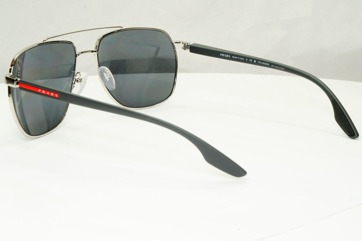 Prada Polarized Sunglasses Silver Mirror Square Metal 62mm PS55VS SPS 55V 1BC07H