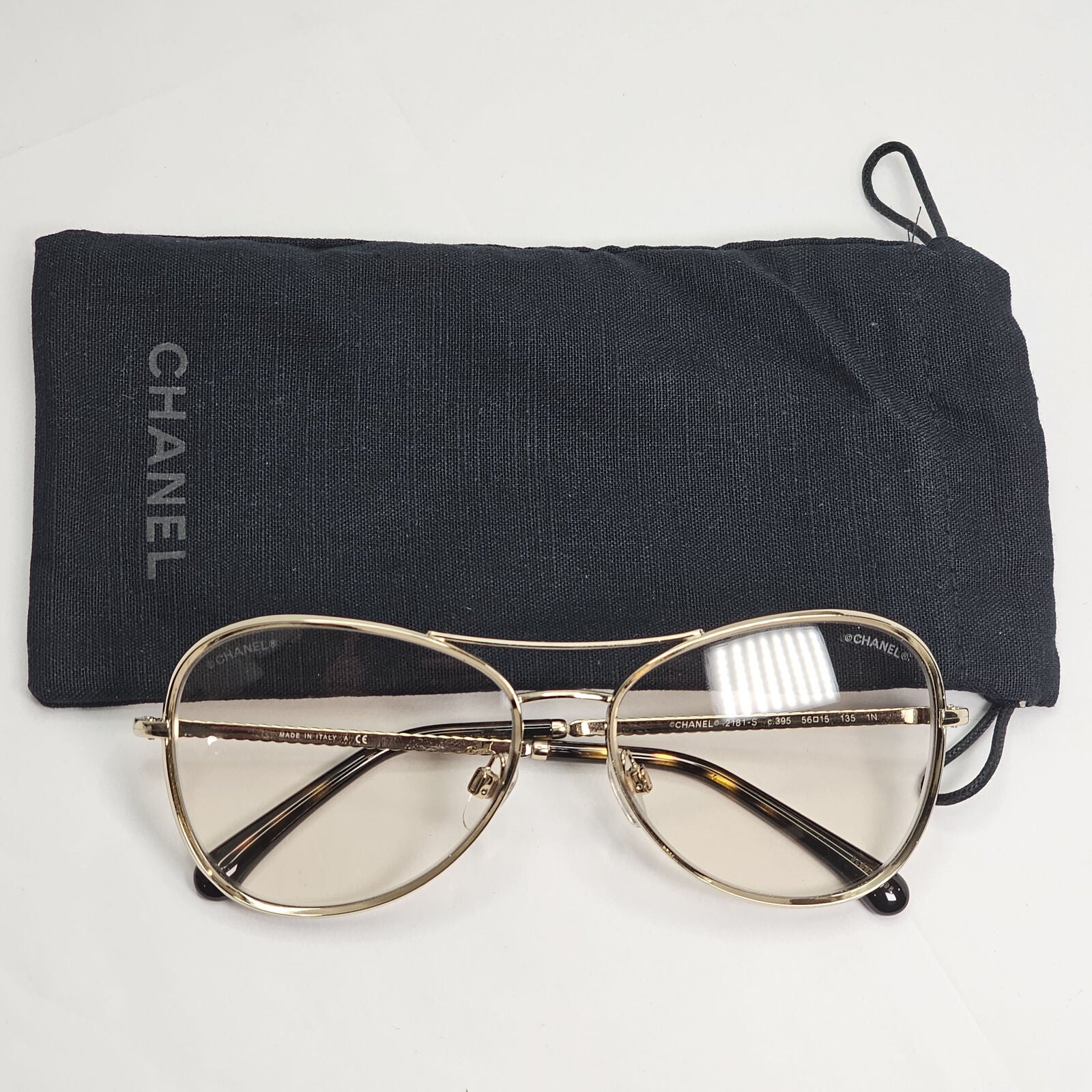 Chanel Sunglasses Gold Brown Square Metal Chain 2181-S c.395 56mm Cat 1