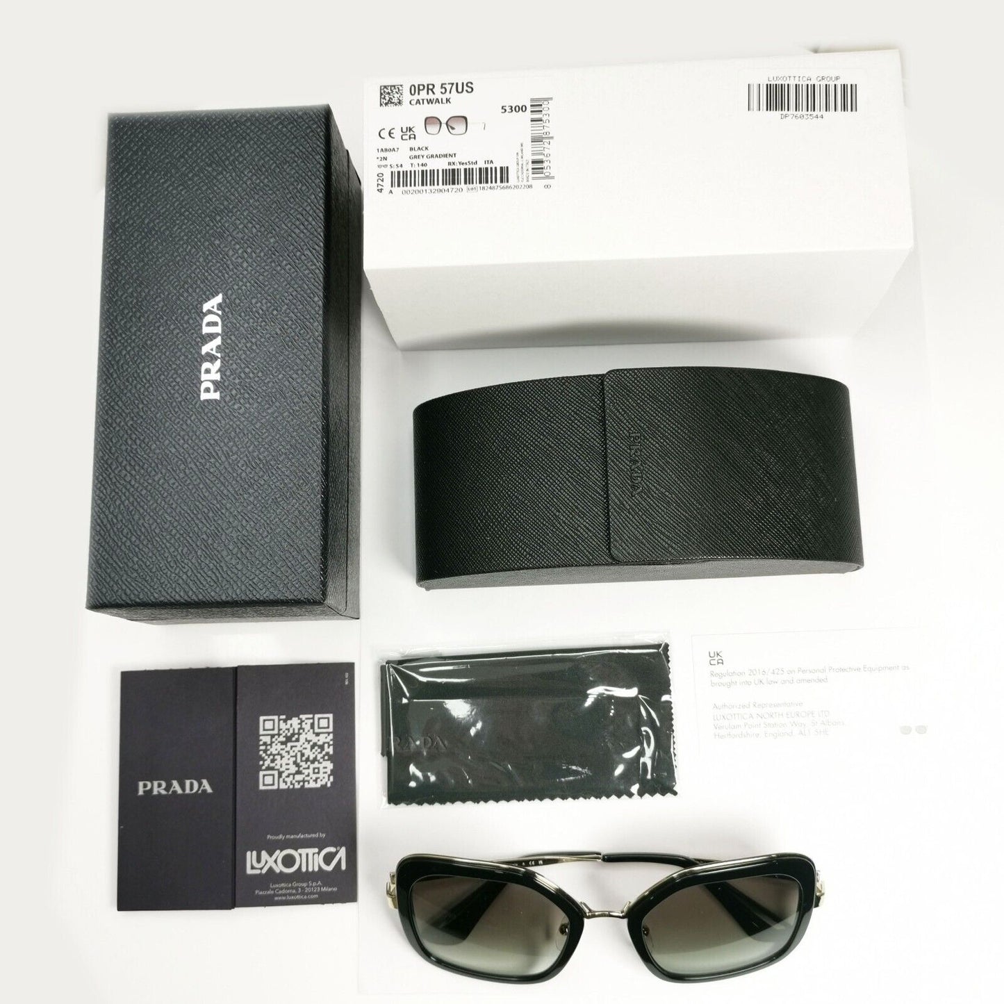 Prada Sunglasses Black Gold Square Grey Gradient PR57US SPR 57U 1AB-0A7 [a]
