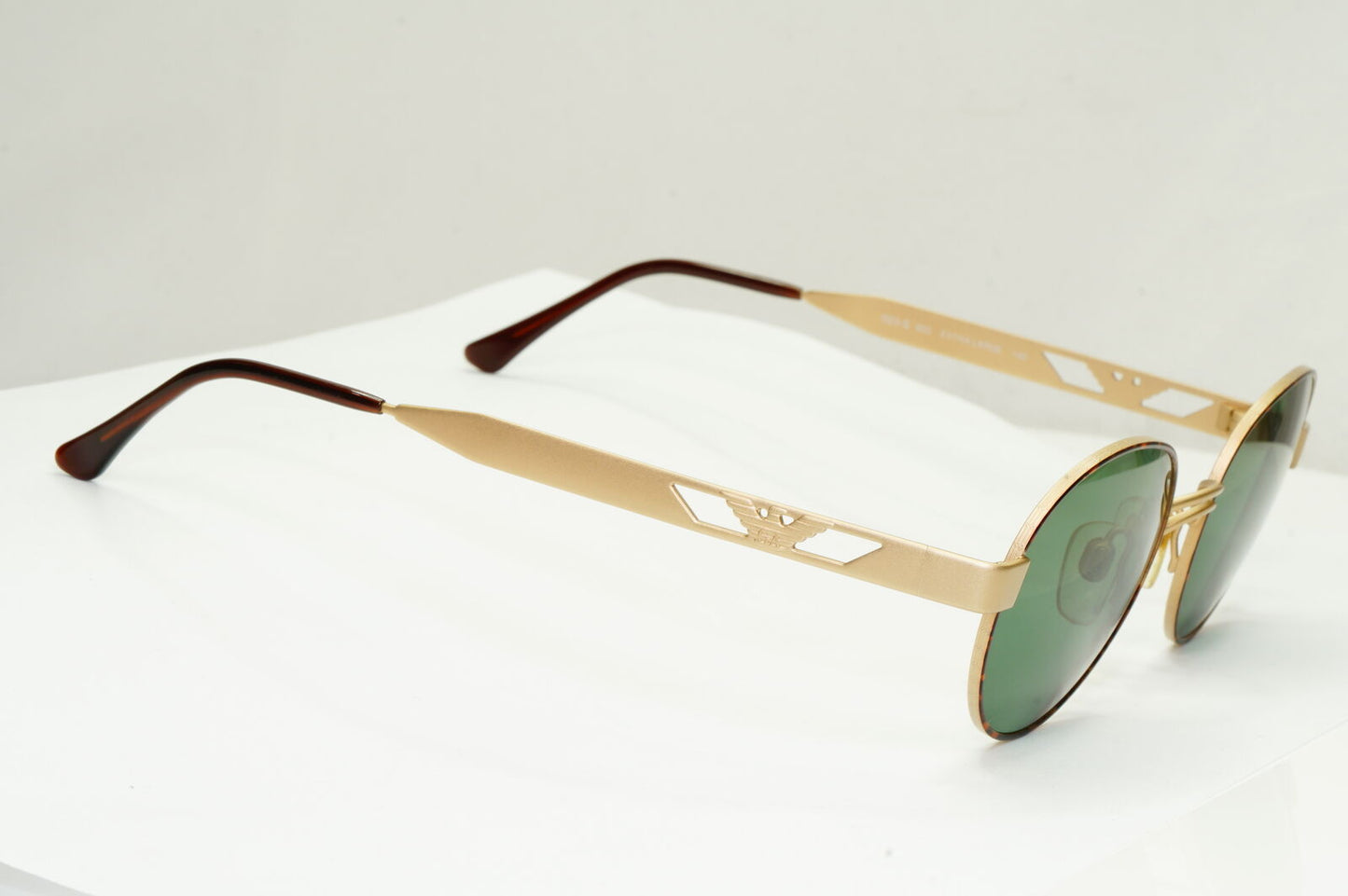 Emporio Armani Sunglasses 1997 Vintage Gold Round Green Eagle Metal 023-S 833 XL