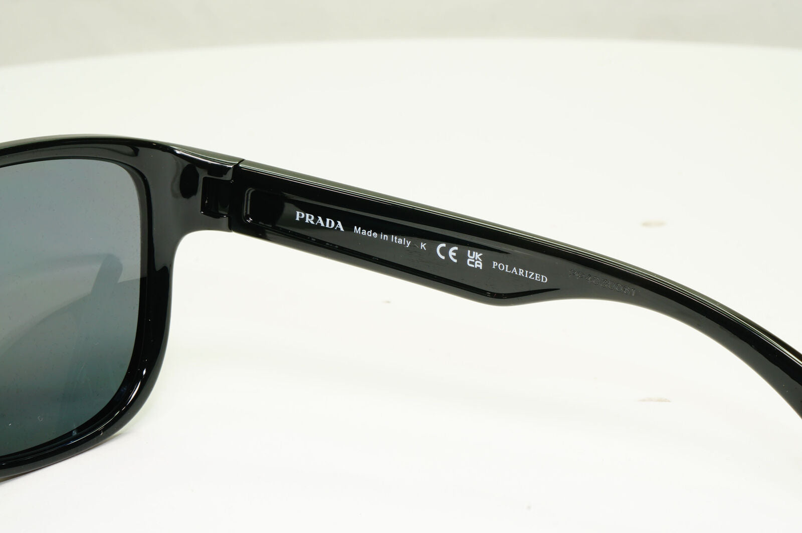 Prada Polarised Black Sunglasses Square Red Stripe PS01US SPS 01U 1AB-5Z1 59mm