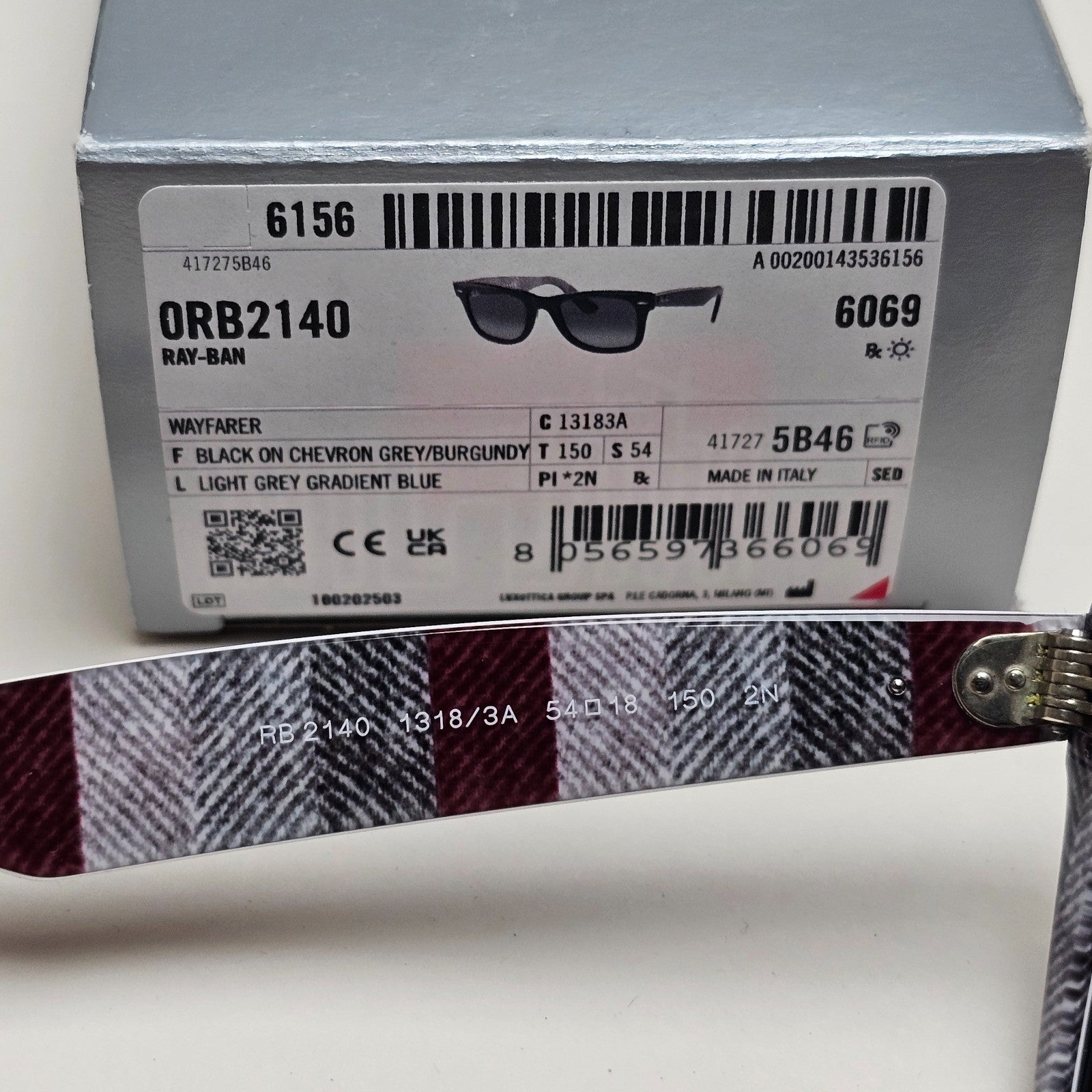 Ray-Ban Sunglasses Wayfarer RB 2140 Black Grey Gradient 1318/3A 54mm Large
