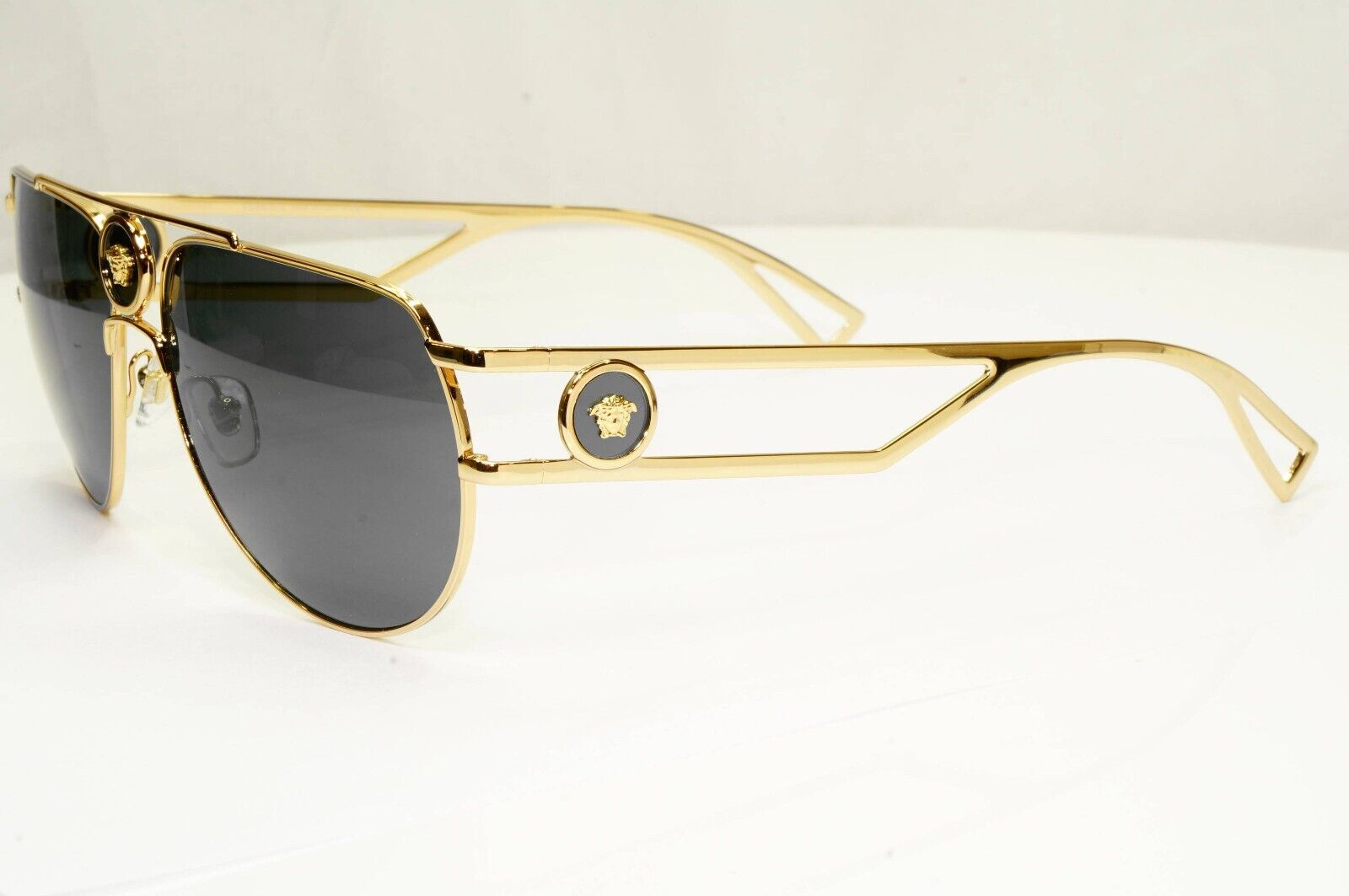 Versace Sunglasses Gold Grey Metal Medusa Pilot Navigator MOD VE 2225 1002/87