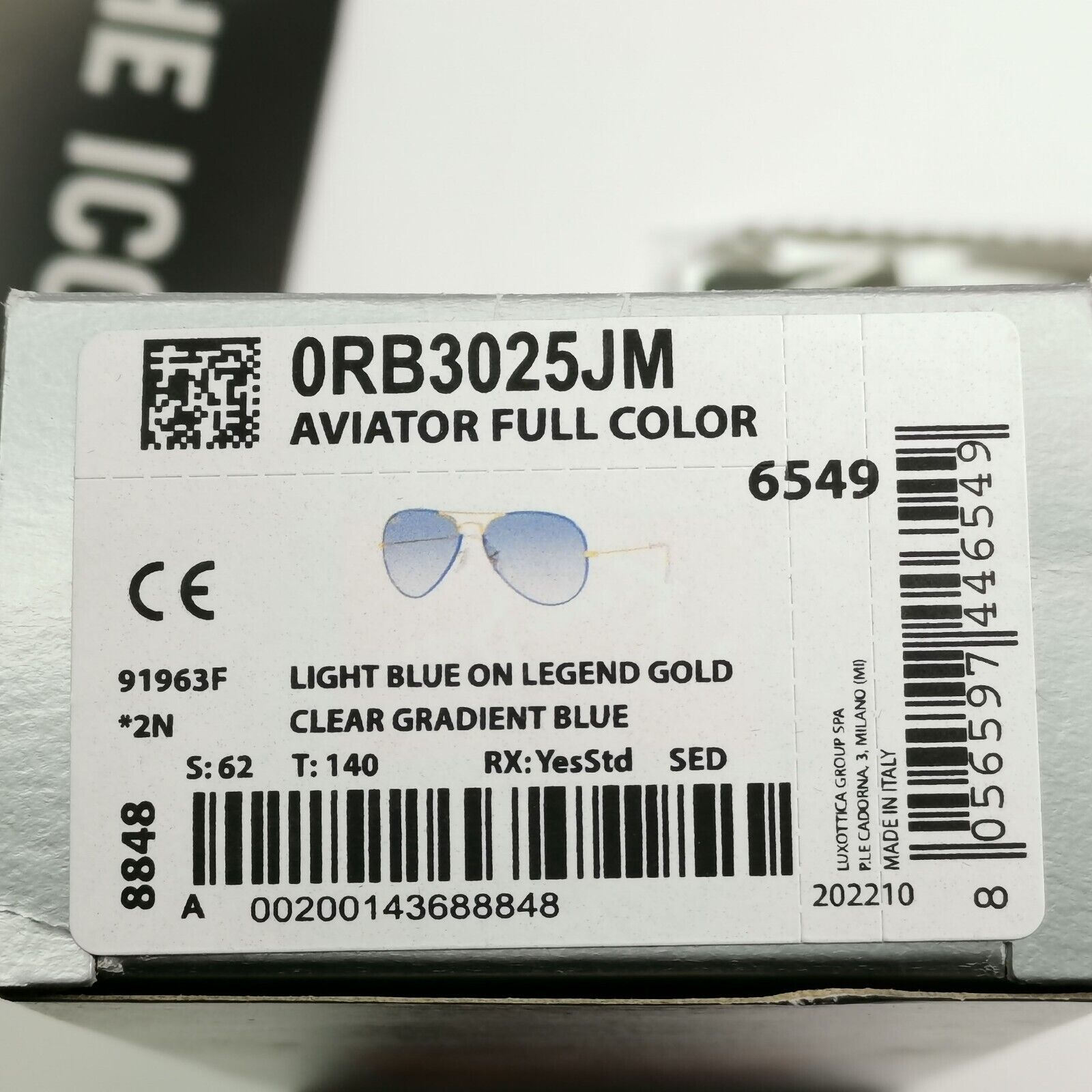 Ray-Ban Sunglasses Aviator Blue Gold Gradient RB 3025-JM Full Color 9196/3F 62mm