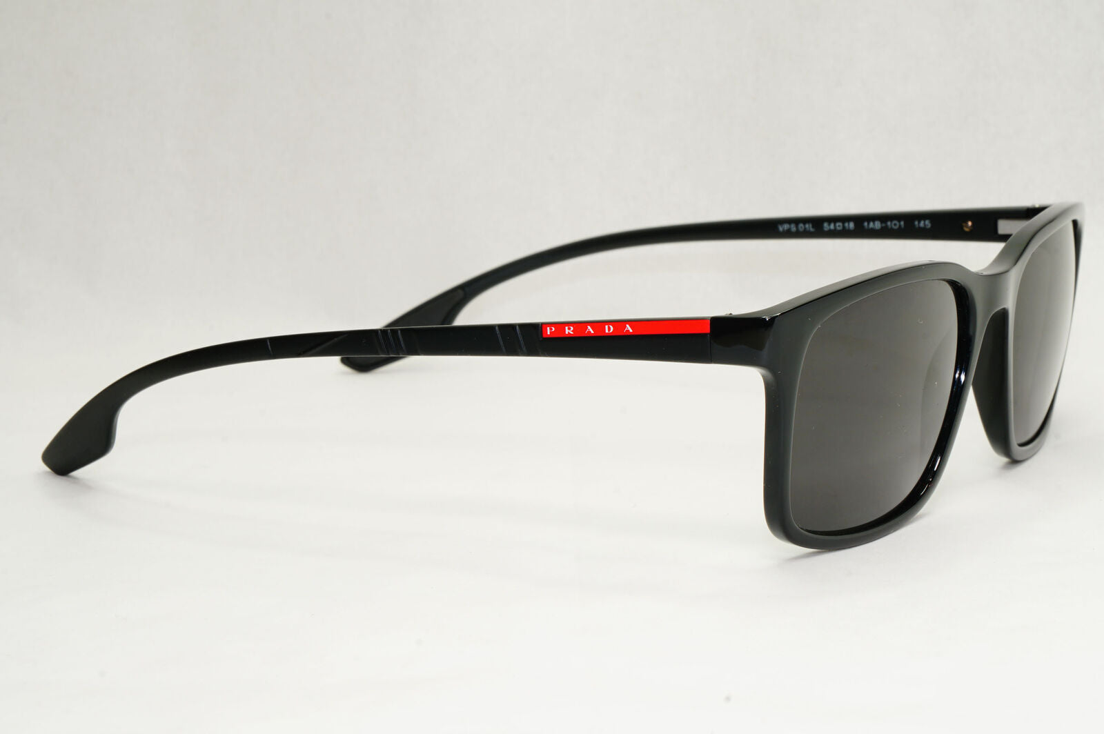 Prada Sunglasses Black Square Glossy Red Stripe PS01LV VPS 01L 1AB-1O1 54mm