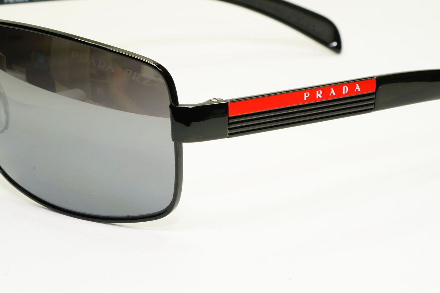Prada Sunglasses Polarized Black Silver Mirror Navigator PS54IS SPS 54I 1AB-2F2