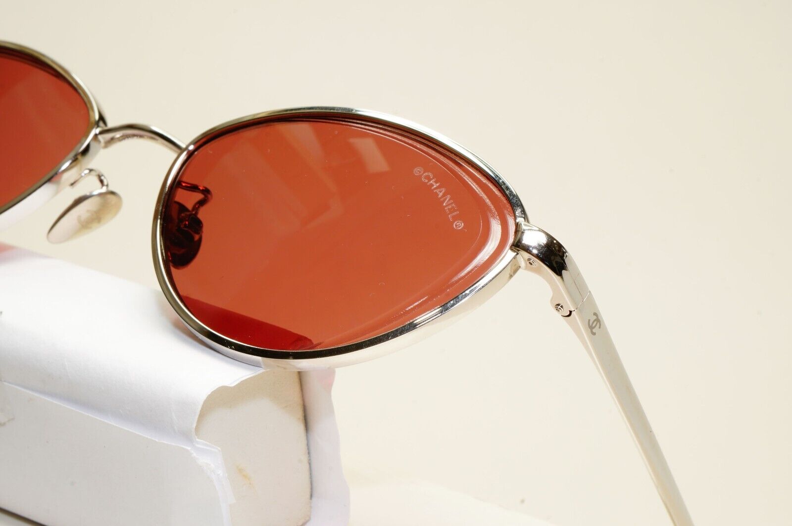 Chanel Sunglasses Silver Red Burgundy Cat Eye Metal 4255 c.124/0H 55mm