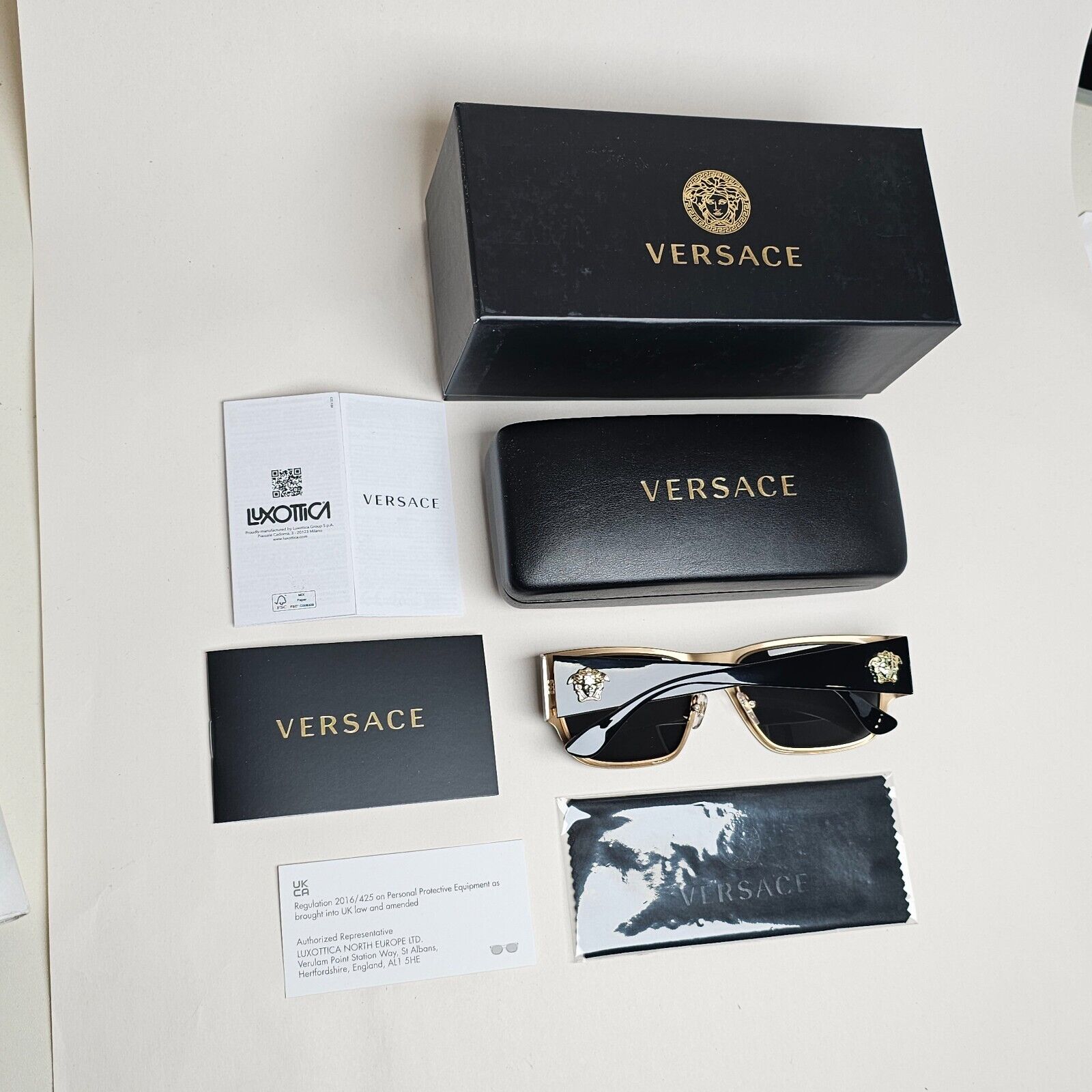 Versace Sunglasses Black Gold Medusa Square Metal MOD VE 2262 1433/87 56mm