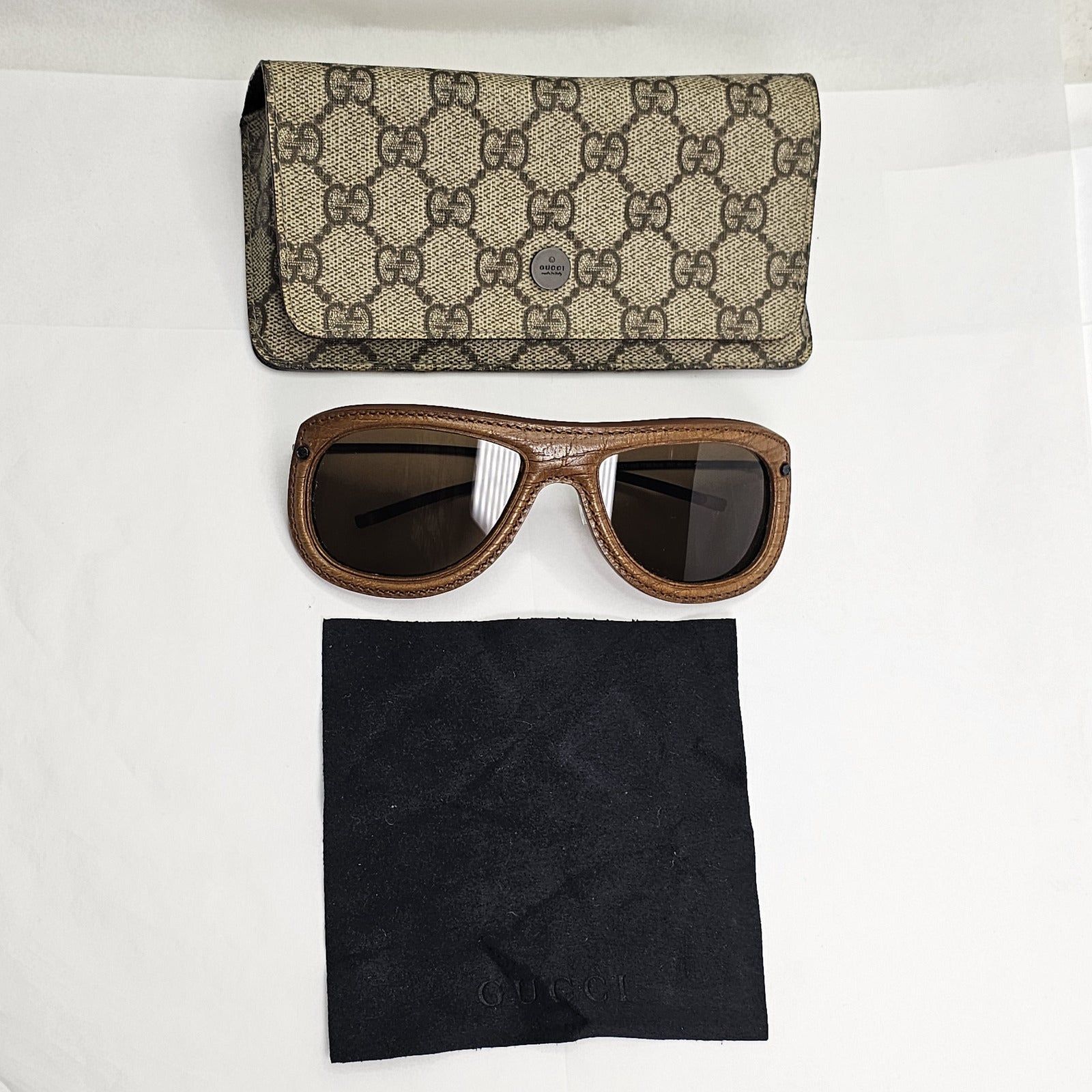 Gucci Sunglasses 1999 Vintage Rare Leather Brown Pilot GG 1736/N/S 7N7 130224
