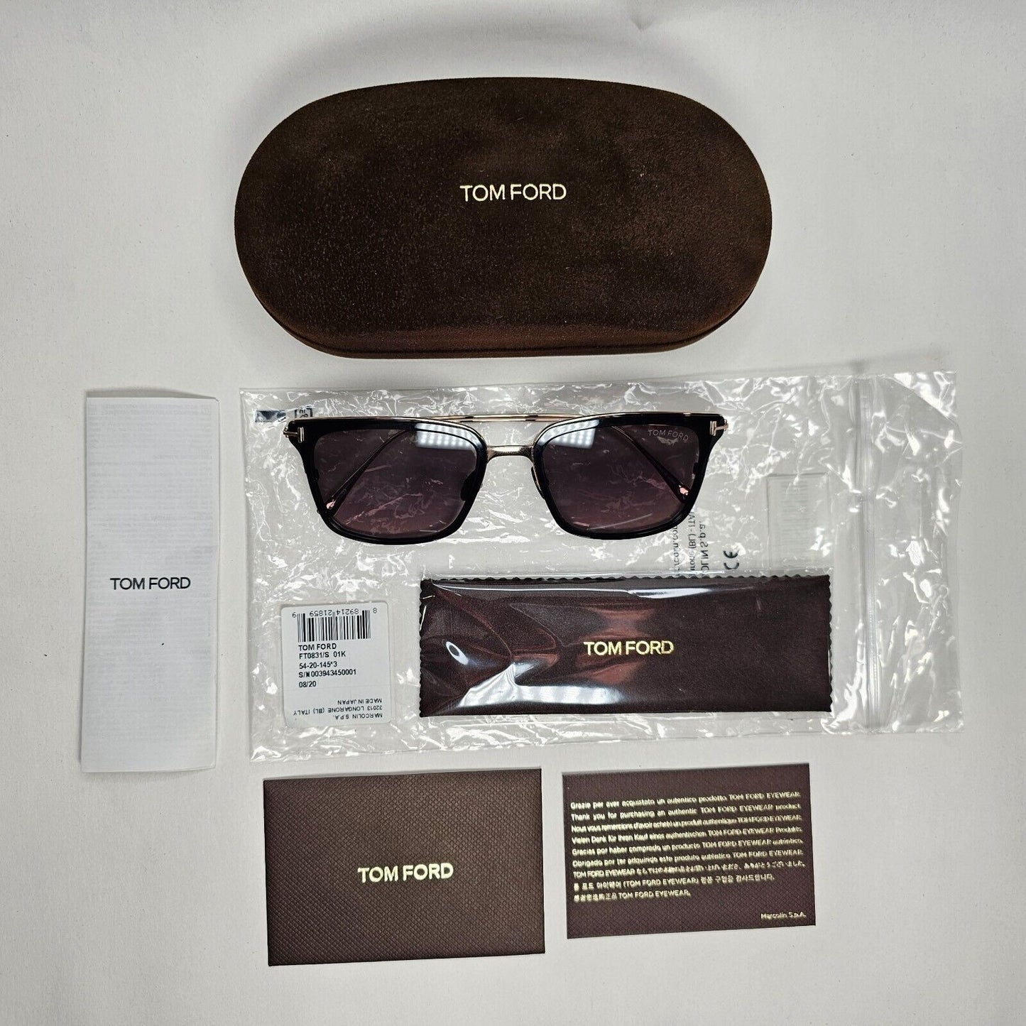 Tom Ford Sunglasses Hayden Titanium Black Gold Grey Square TF 831 01K FT0831