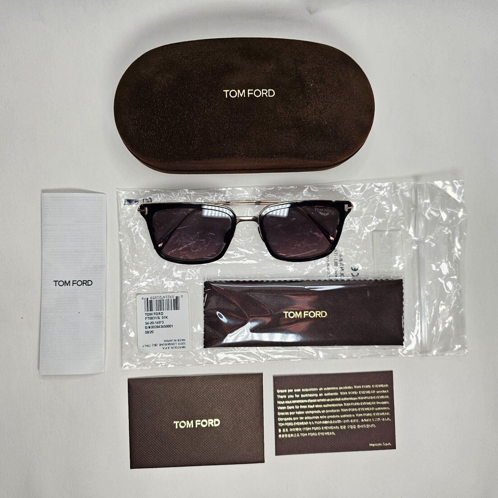 Tom Ford Sunglasses Hayden Titanium Black Gold Grey Square TF 831 01K FT0831