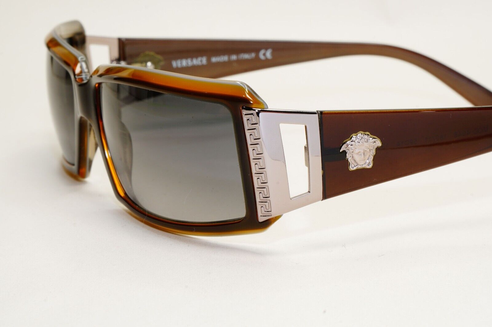 Versace Sunglasses 2004 Vintage Rectangle Wrap Brown Grey MOD 4048 182/11 120824