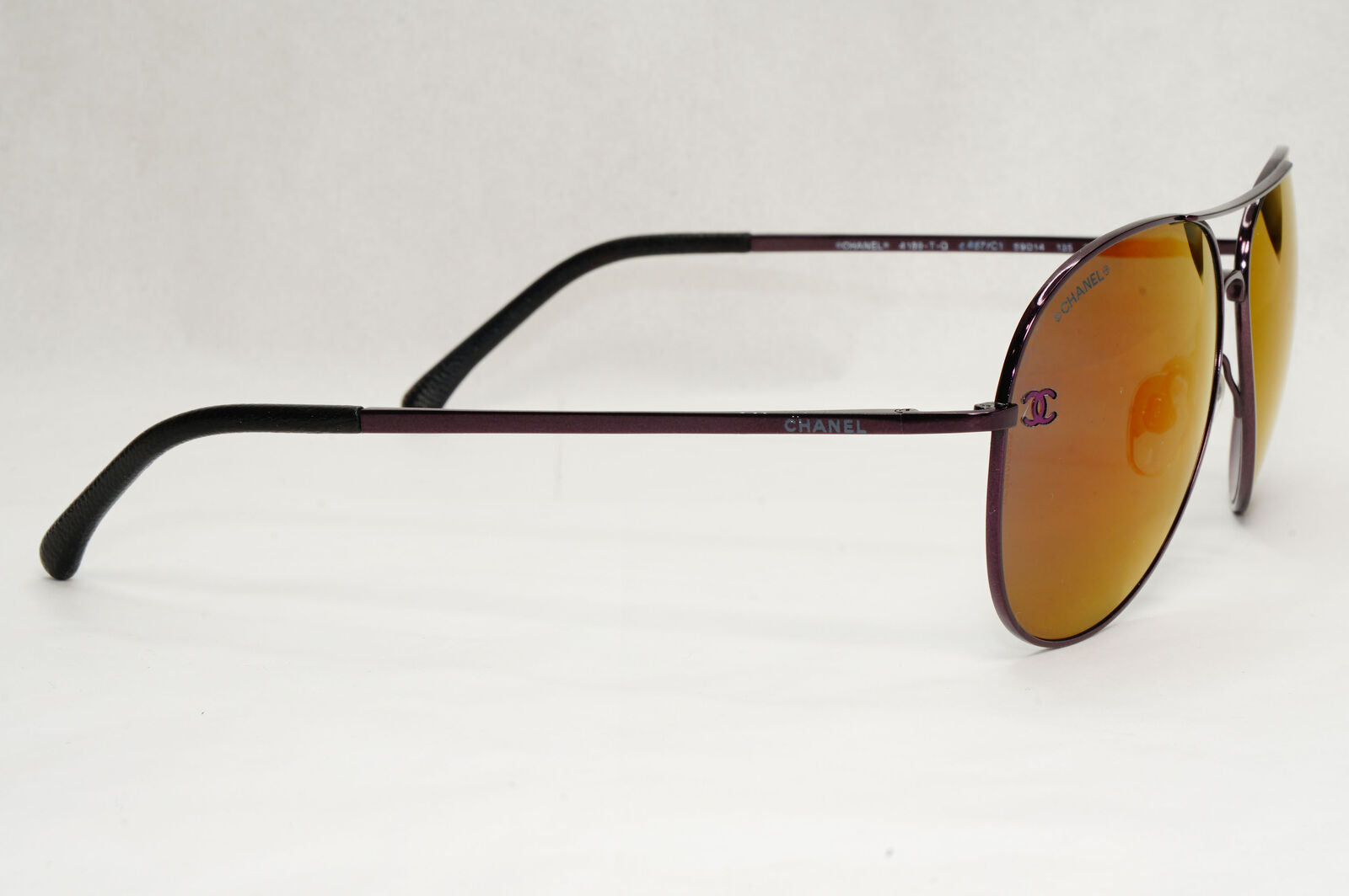 Chanel Sunglasses Grey Mauve Dark Purple Leather Pilot 4189-T-Q c.467/C1