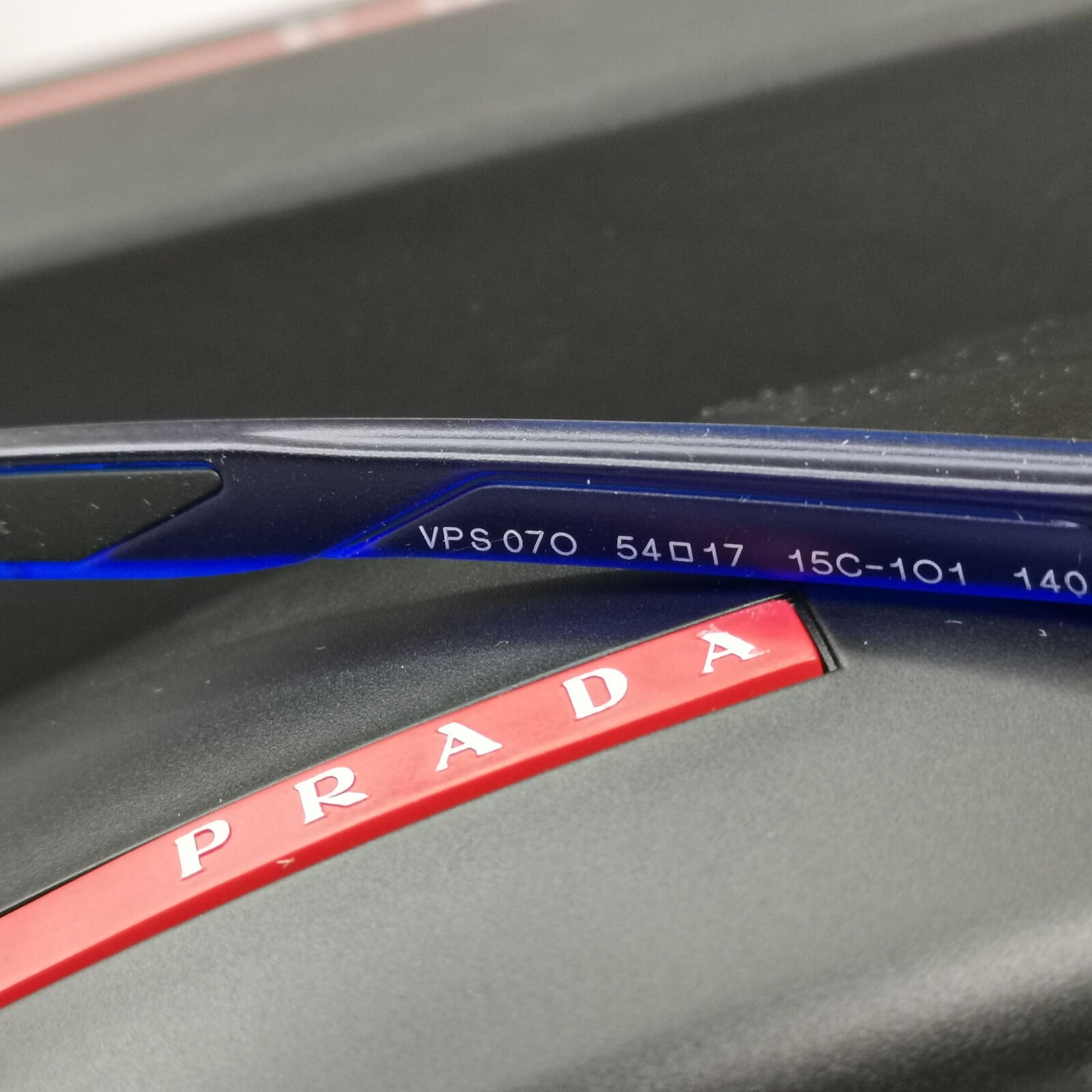Prada Sunglasses Black Blue Square Red Stripe PS07OV VPS 07O 15C-1O1 54mm