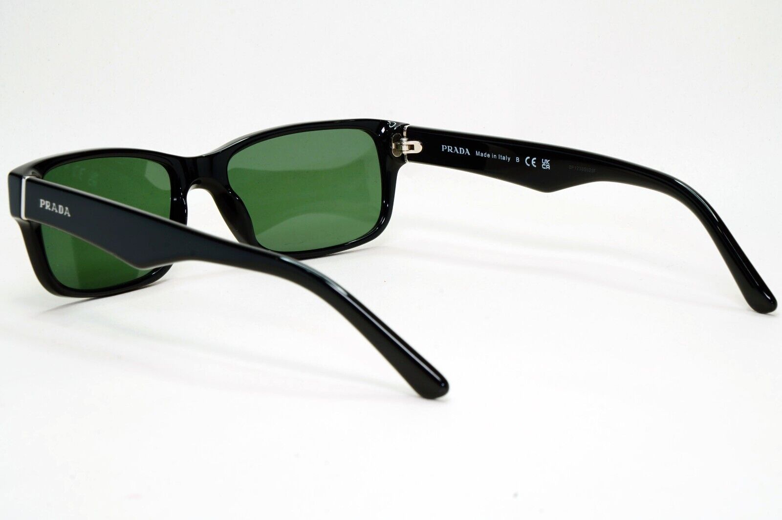 Prada Sunglasses Black Green Glossy Rectangle Square PR16MV VPR 16M 1AB-1O1 53mm