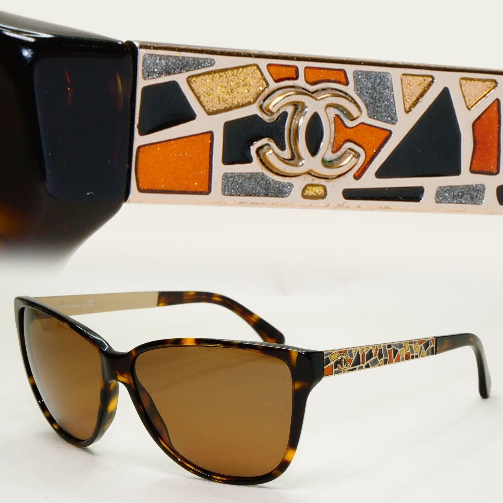 Chanel Sunglasses 2011 Vintage Brown Tortoise Mosaic Square 5222 c.714/3B 081124
