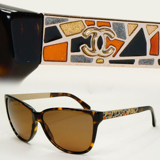 Chanel Sunglasses 2011 Vintage Brown Tortoise Mosaic Square 5222 c.714/3B 081124