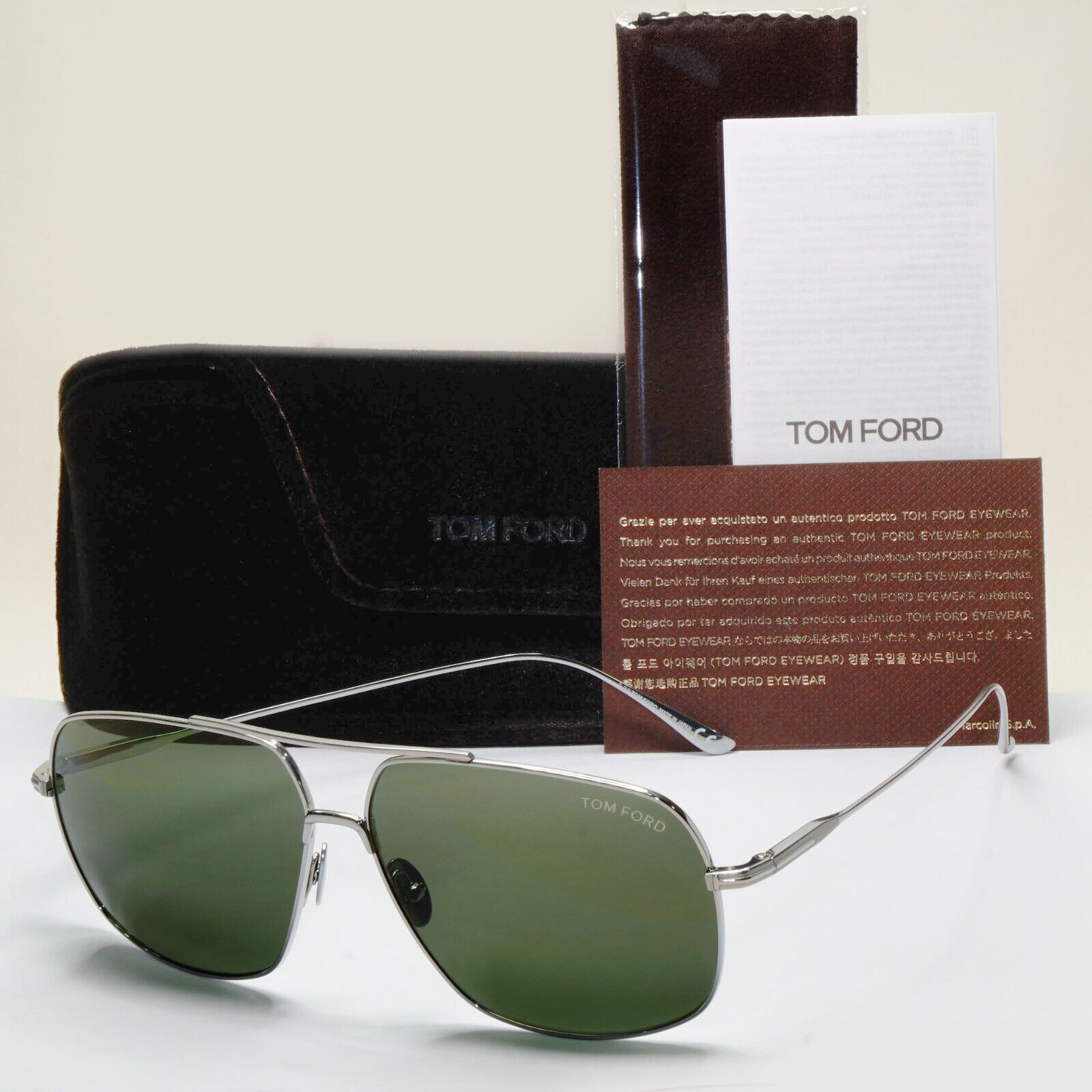 Tom Ford Sunglasses John-02 Titanium Silver Palladium Green FT0746 TF 746 16N