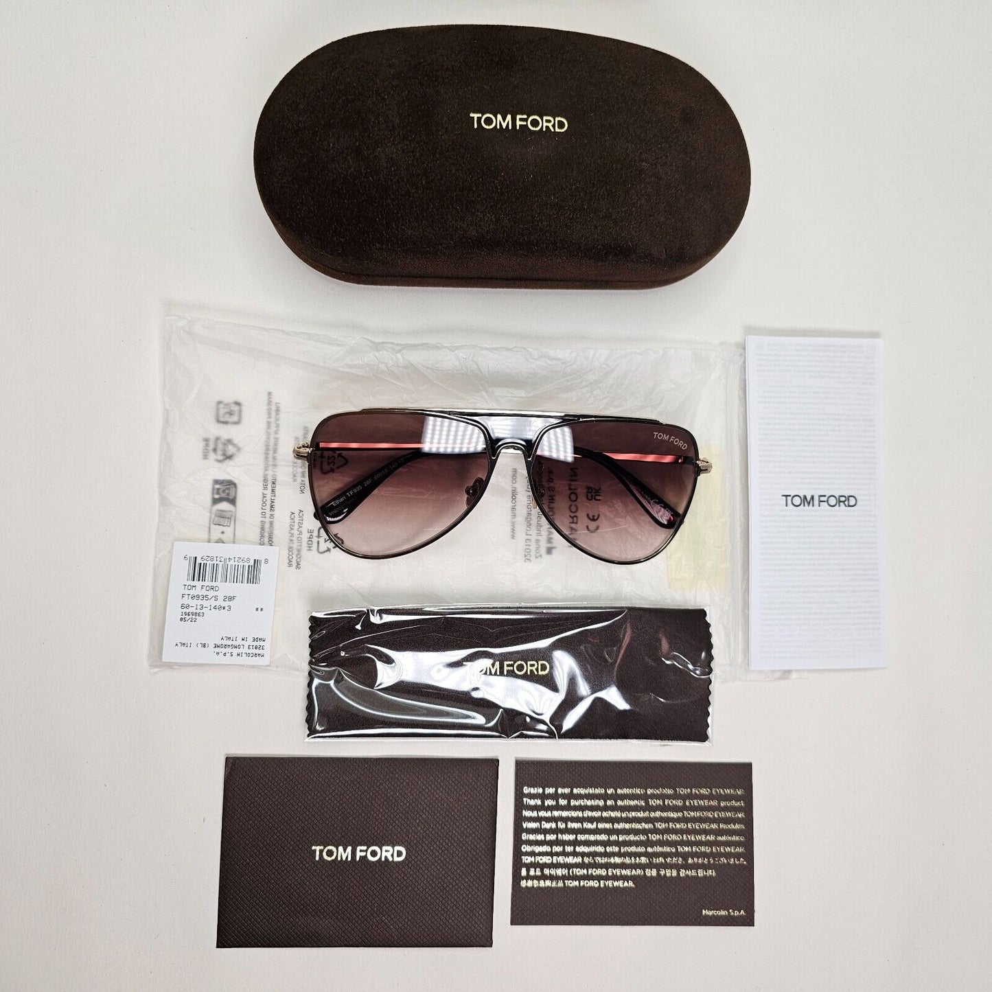 Tom Ford Sunglasses Ethan Gold Square Metal Brown Gradient FT0935 TF 935 28F