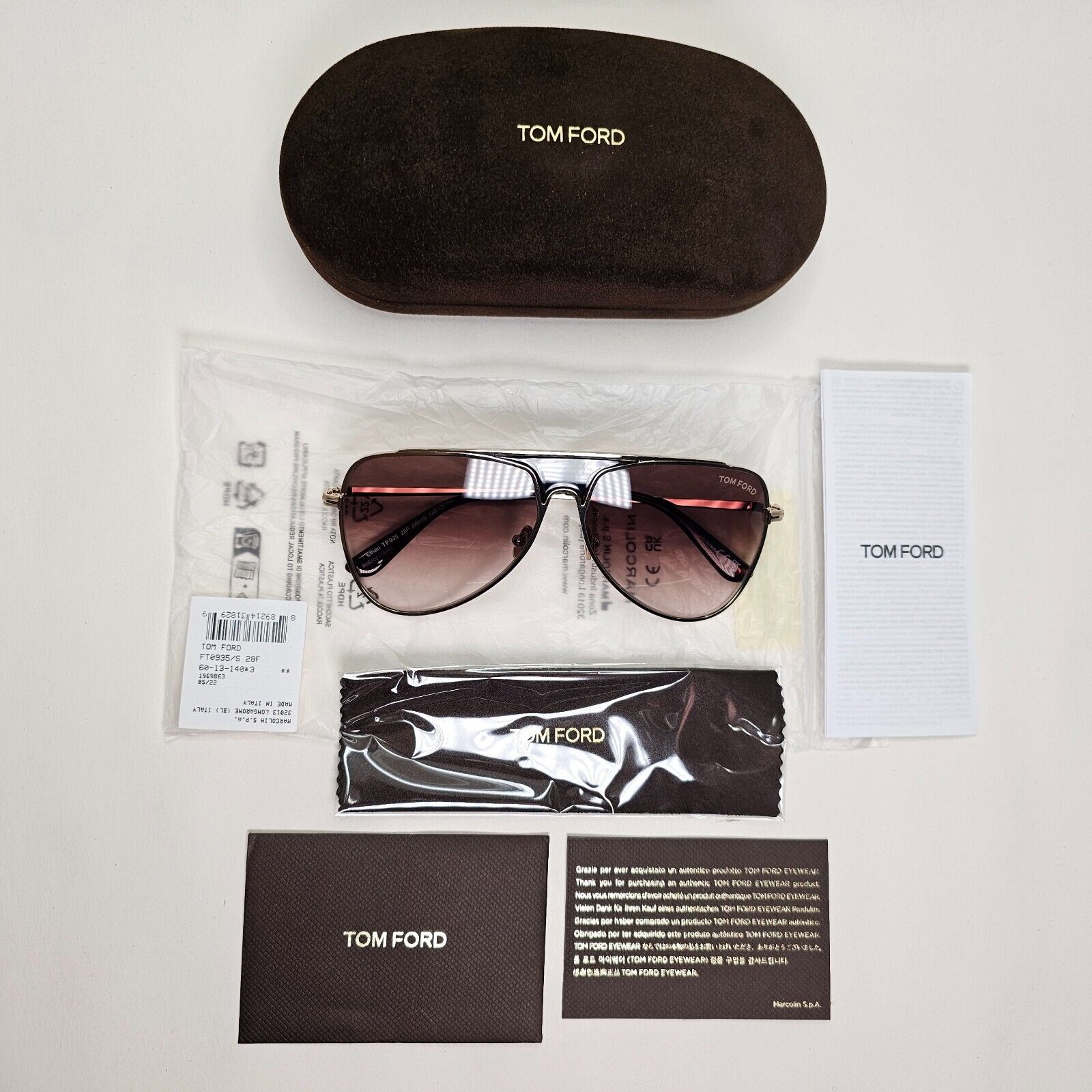 Tom Ford Sunglasses Ethan Gold Square Metal Brown Gradient FT0935 TF 935 28F