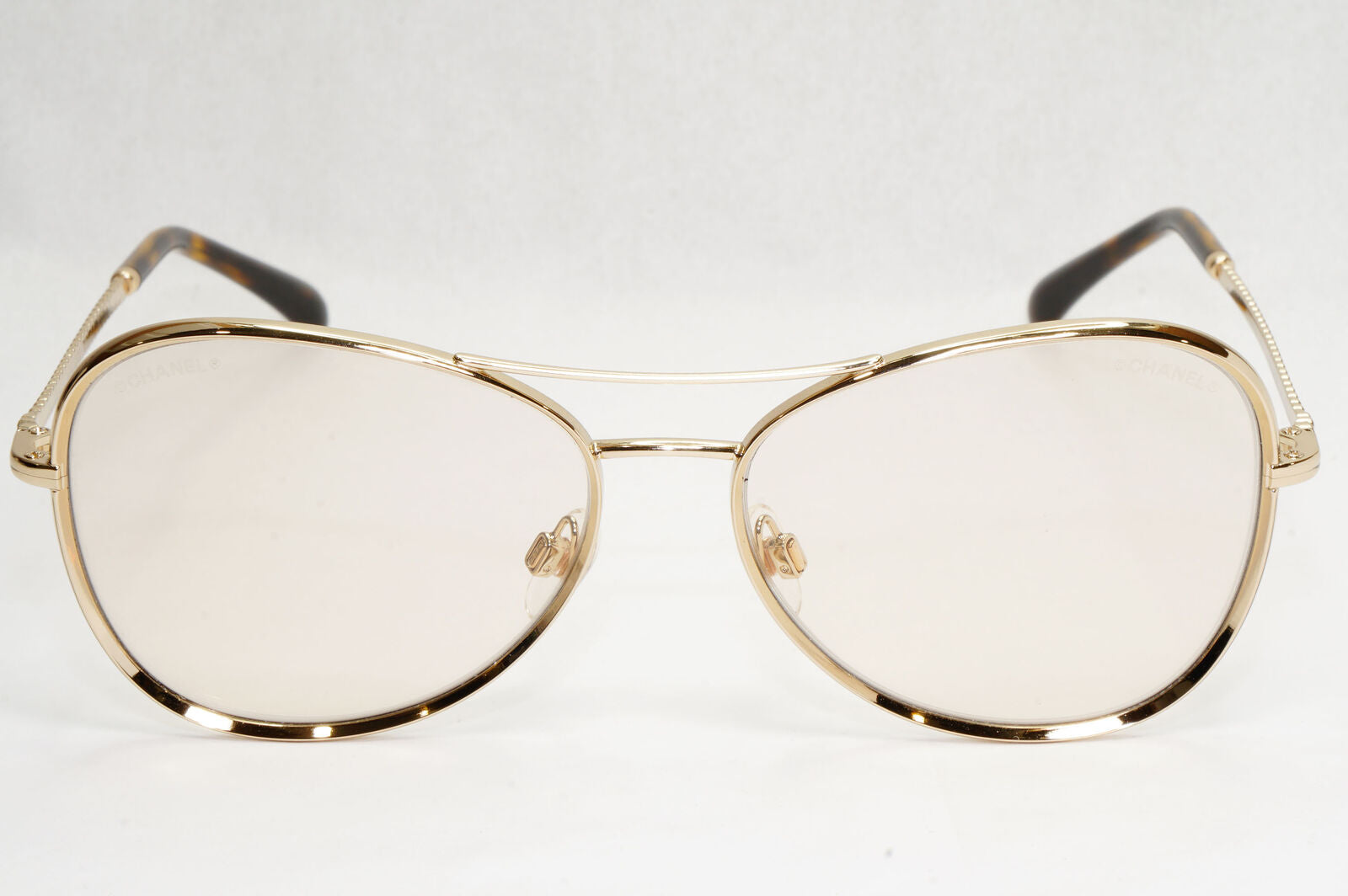 Chanel Sunglasses Gold Brown Square Metal Chain 2181-S c.395 56mm Cat 1