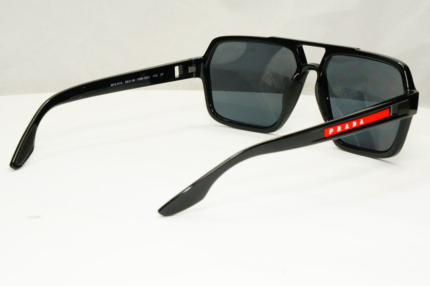 Prada Polarized Sunglasses Black Glossy Square Pilot PS01XS SPS 01X 1AB-02G