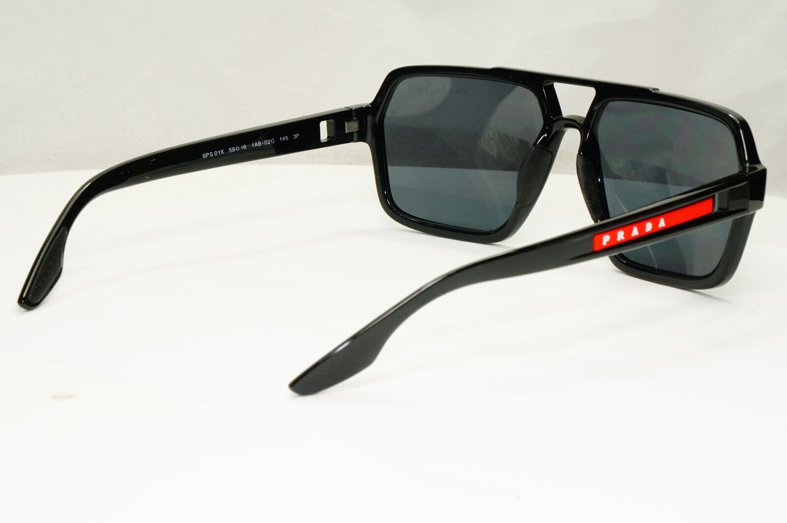 Prada Polarized Sunglasses Black Glossy Square Pilot PS01XS SPS 01X 1AB-02G