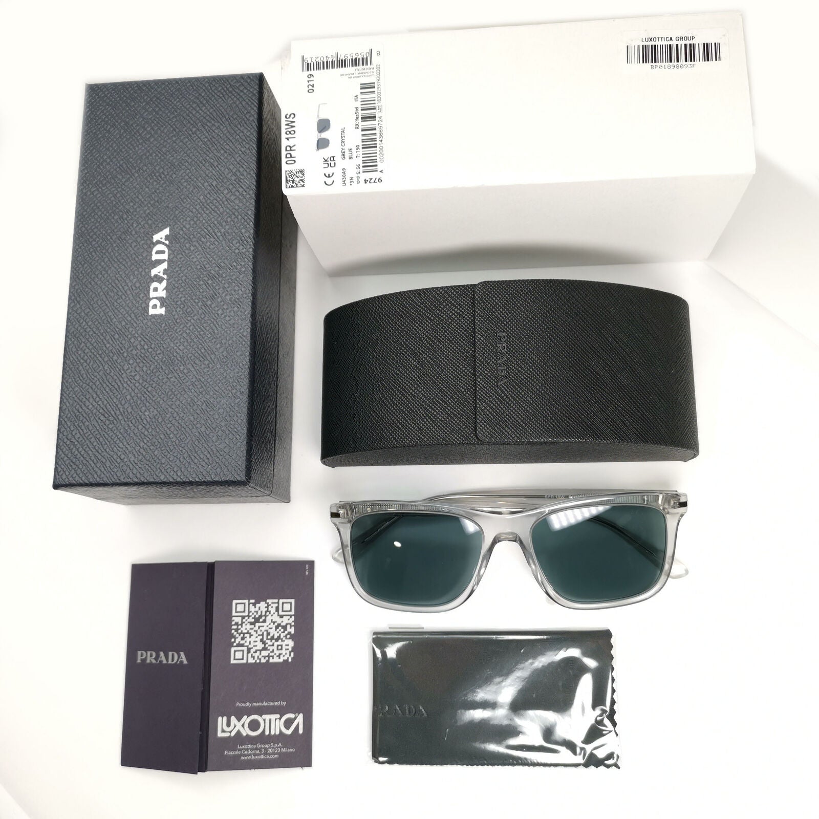 Prada Sunglasses Glass Lens Transparent Grey Crystal Blue PR18WS SPR 18W U43-0A9
