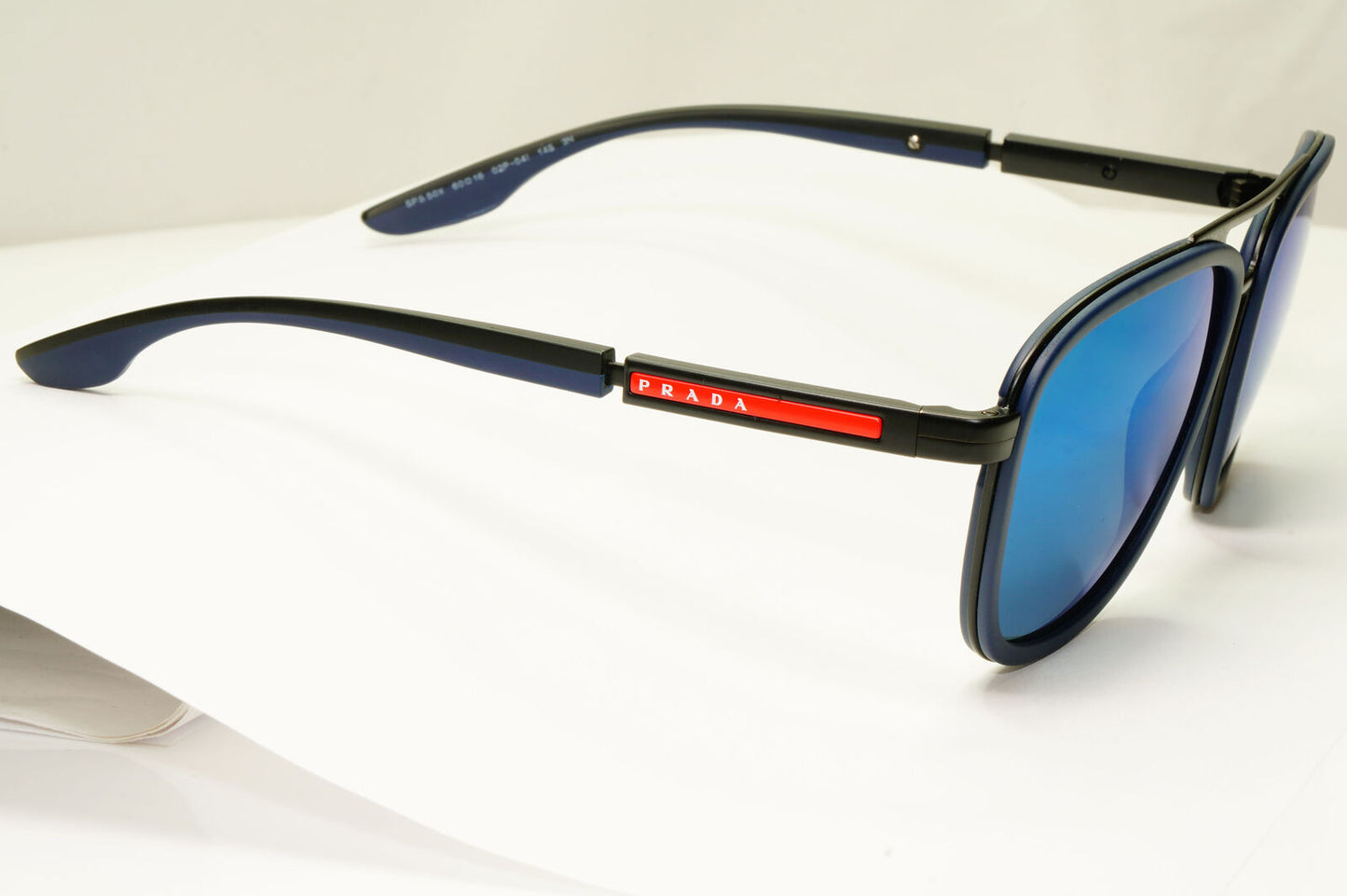 Prada Blue Mirror Sunglasses Pilot Mens Black Large SPS 50X PS50XS 02P-04I