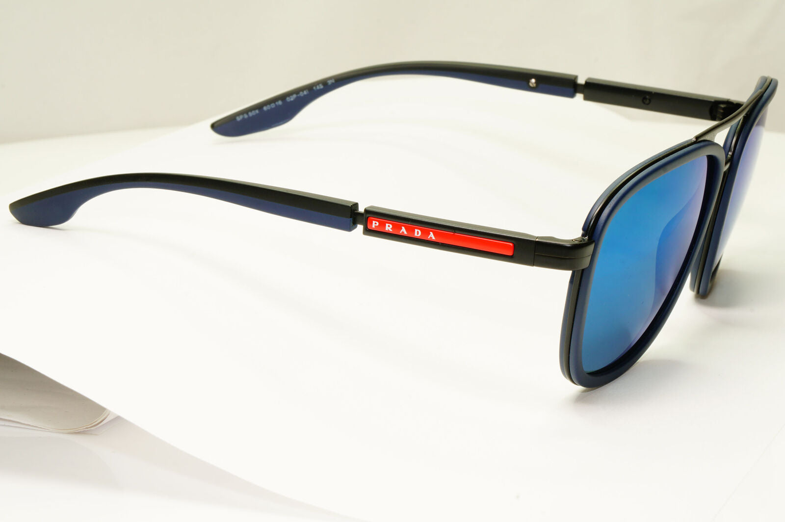Prada Blue Mirror Sunglasses Pilot Mens Black Large SPS 50X PS50XS 02P-04I