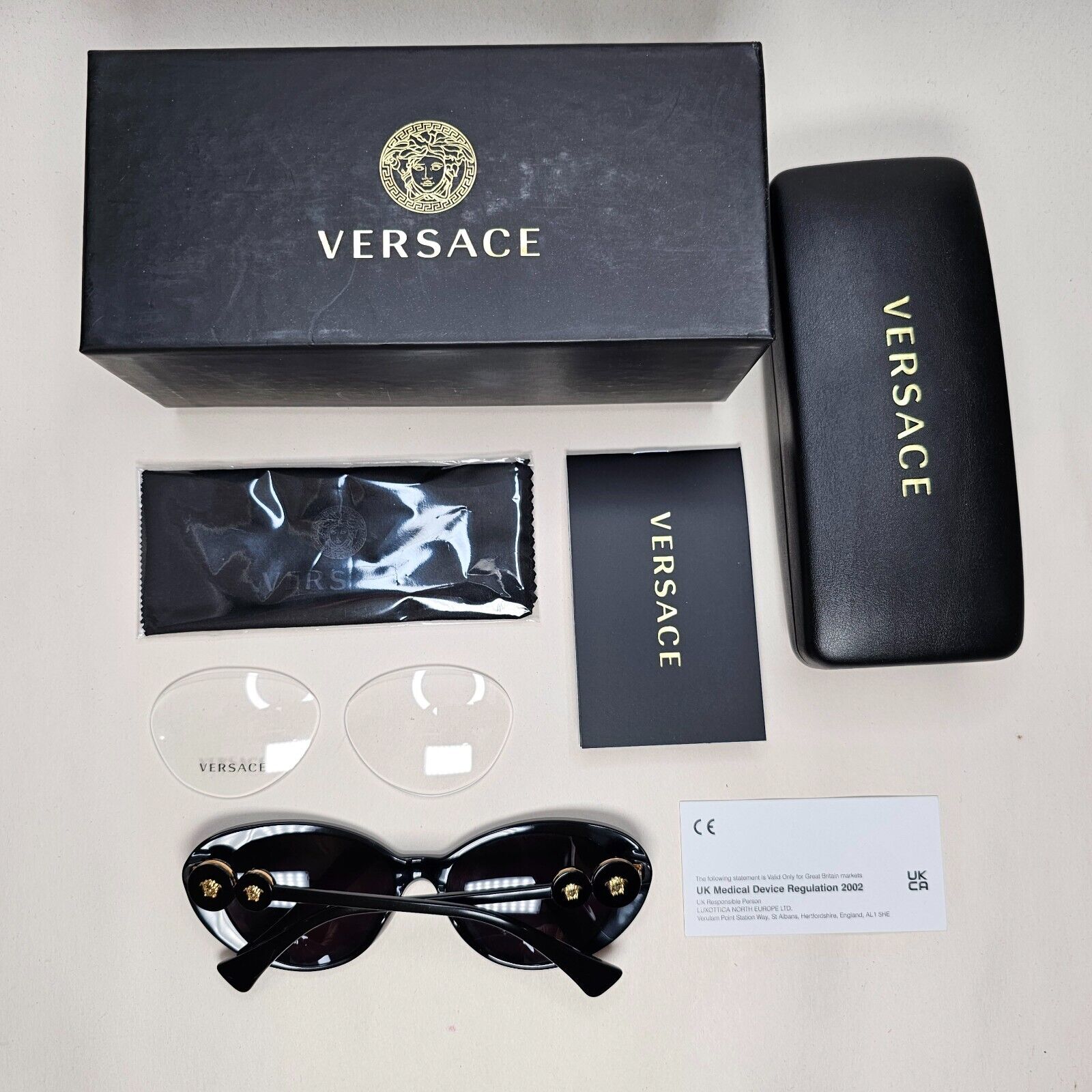 Versace Sunglasses Black Gold Medusa Cat Eye MOD VE 3331-U GB1 55mm
