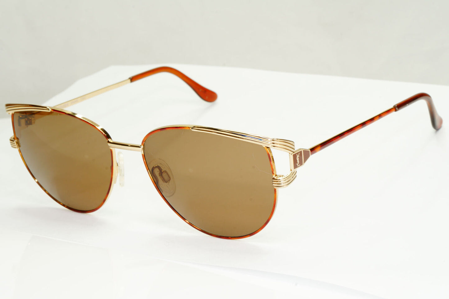 YSL 1988 Sunglasses Vintage Yves Saint Laurent Gold Brown Square 4003 Y128 56mm