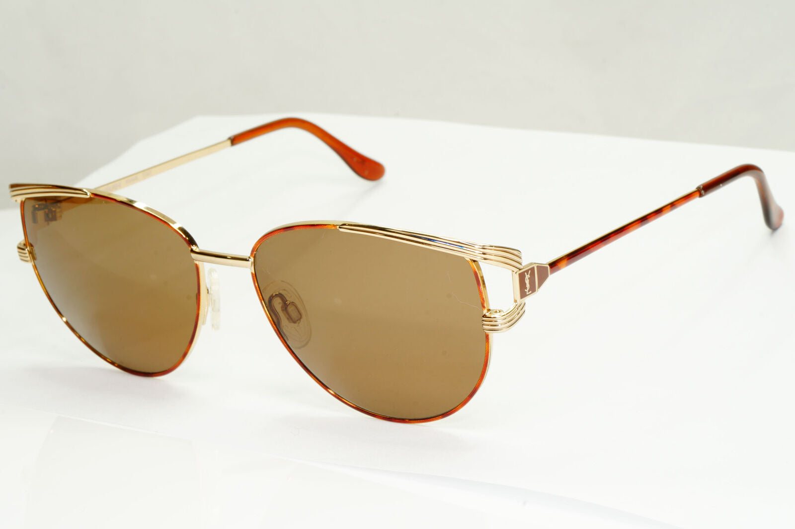 YSL 1988 Sunglasses Vintage Yves Saint Laurent Gold Brown Square 4003 Y128 56mm
