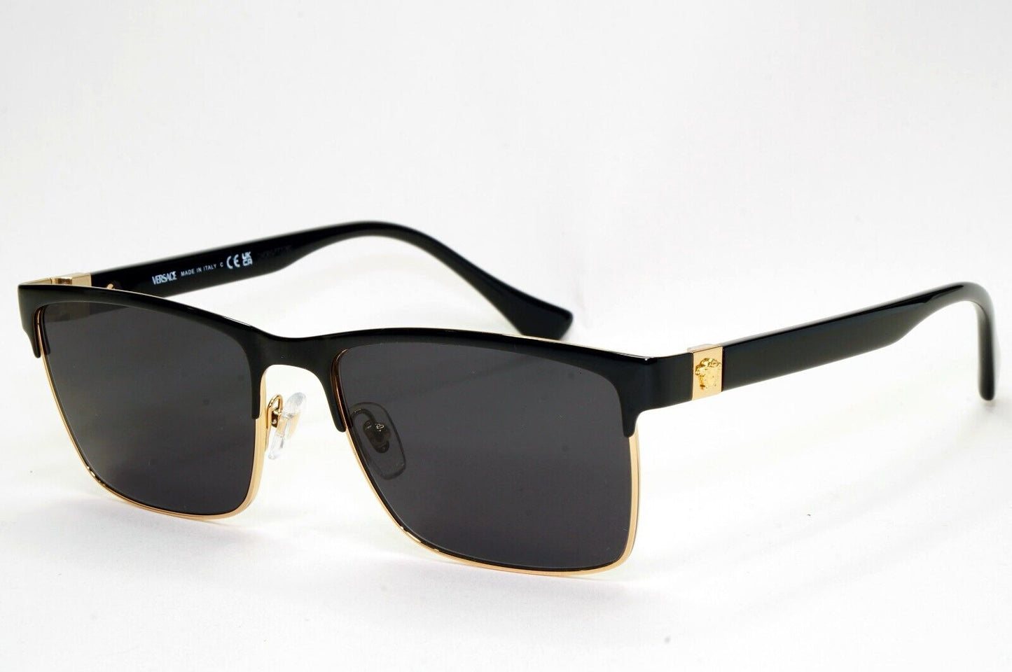 Versace Sunglasses Black Gold Medusa Metal Square MOD VE 1285 1443 56mm