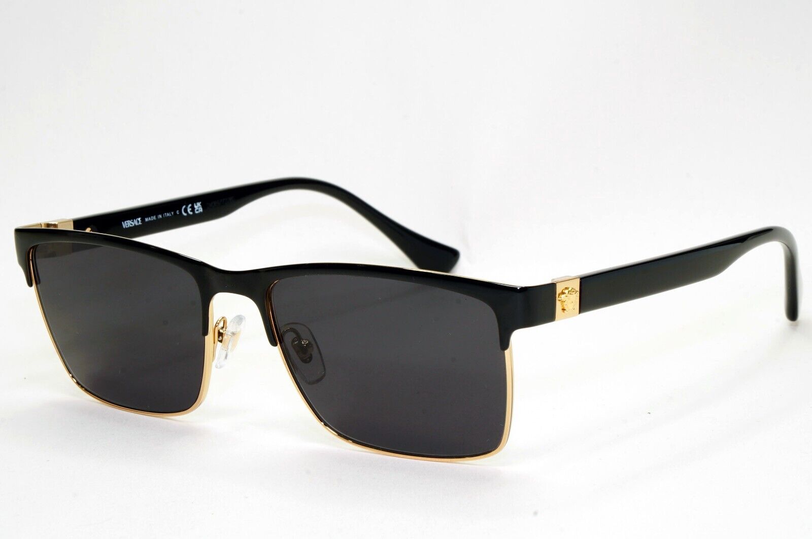 Versace Sunglasses Black Gold Medusa Metal Square MOD VE 1285 1443 56mm