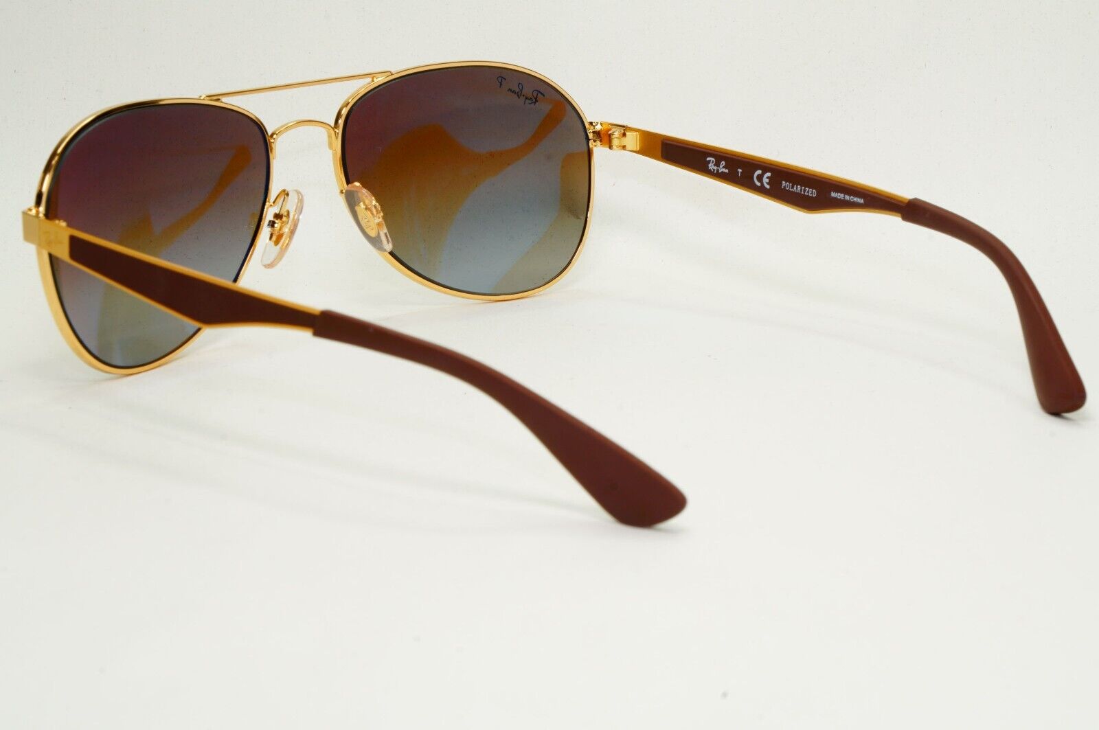 Ray-Ban Sunglasses Polarized Gold Brown Gradient Metal Pilot RB 3549 001/T5 58mm