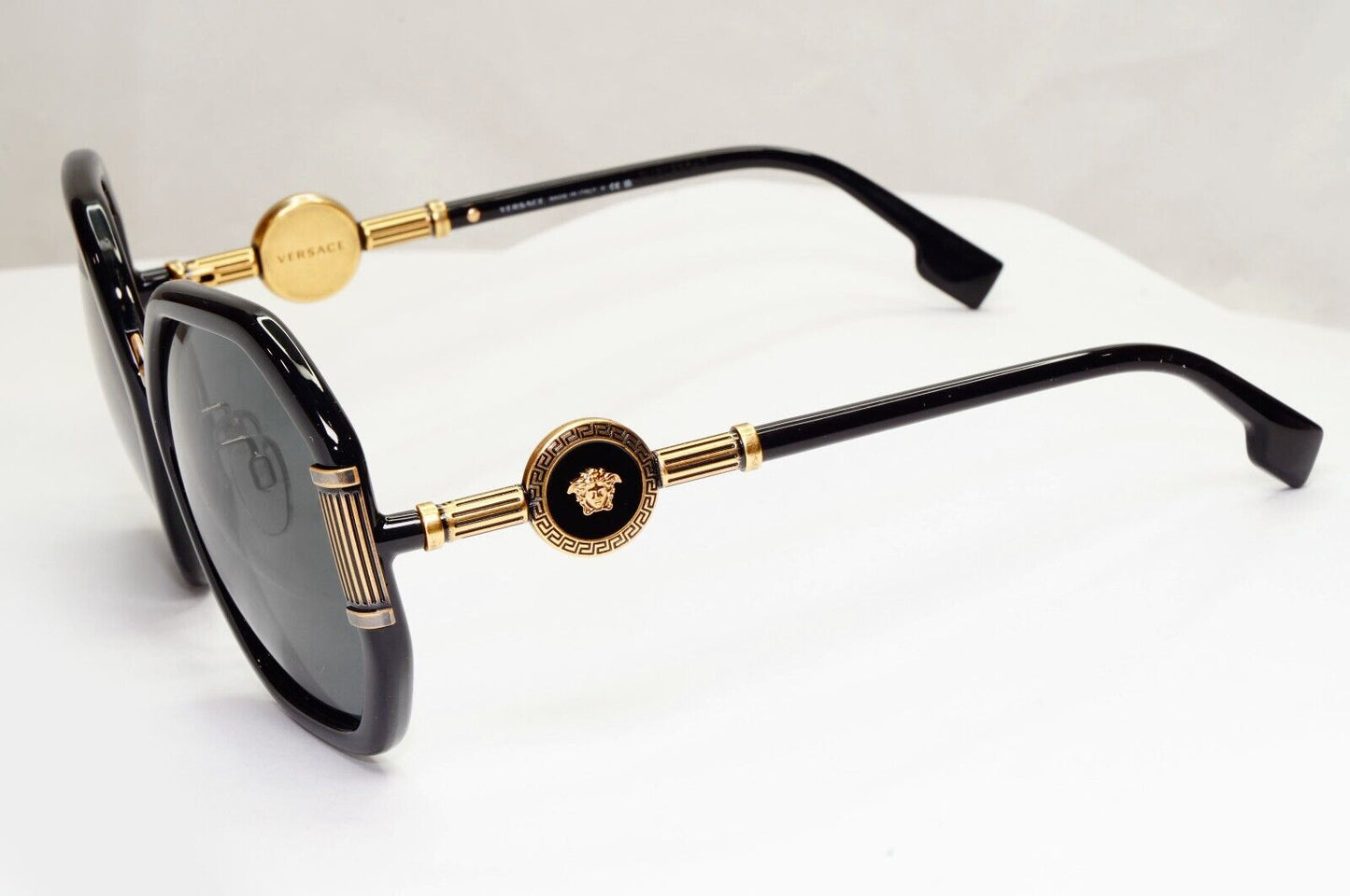 Versace Sunglasses Black Gold Medusa Grey Hexagon Oversized MOD 4413 GB1/87