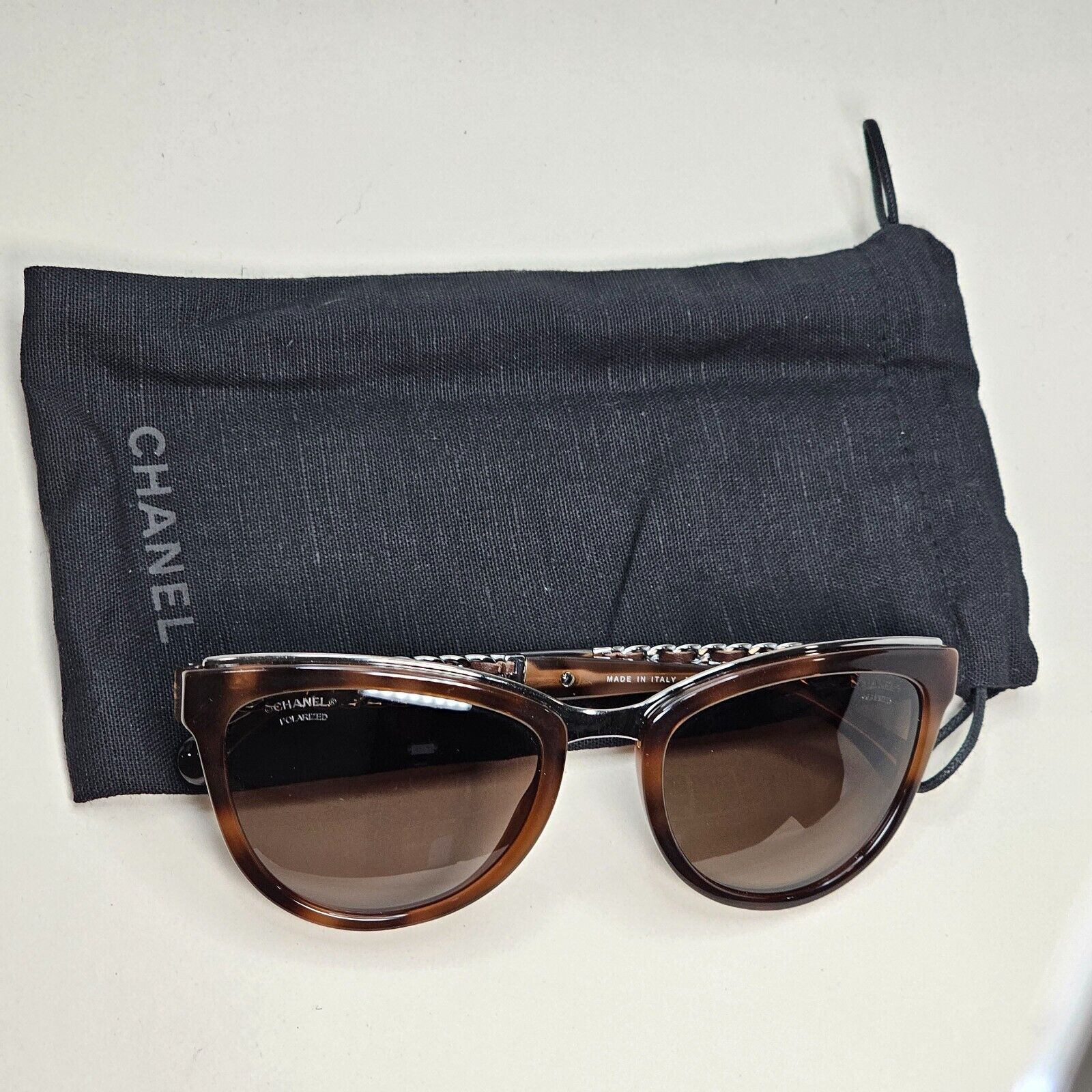Chanel Sunglasses Polarized Brown Gradient Silver Leather Chain 5361-Q c.1575/S9