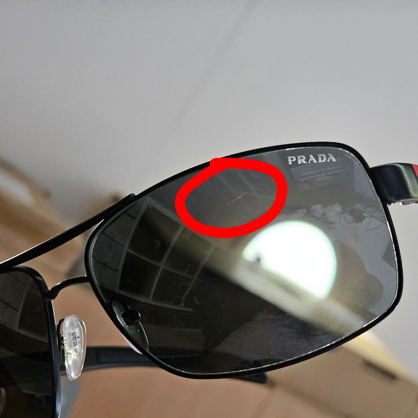 Prada Sunglasses Black Square Square Metal Sport Red Stripe SPS 54I 1BO-1A1 [B]